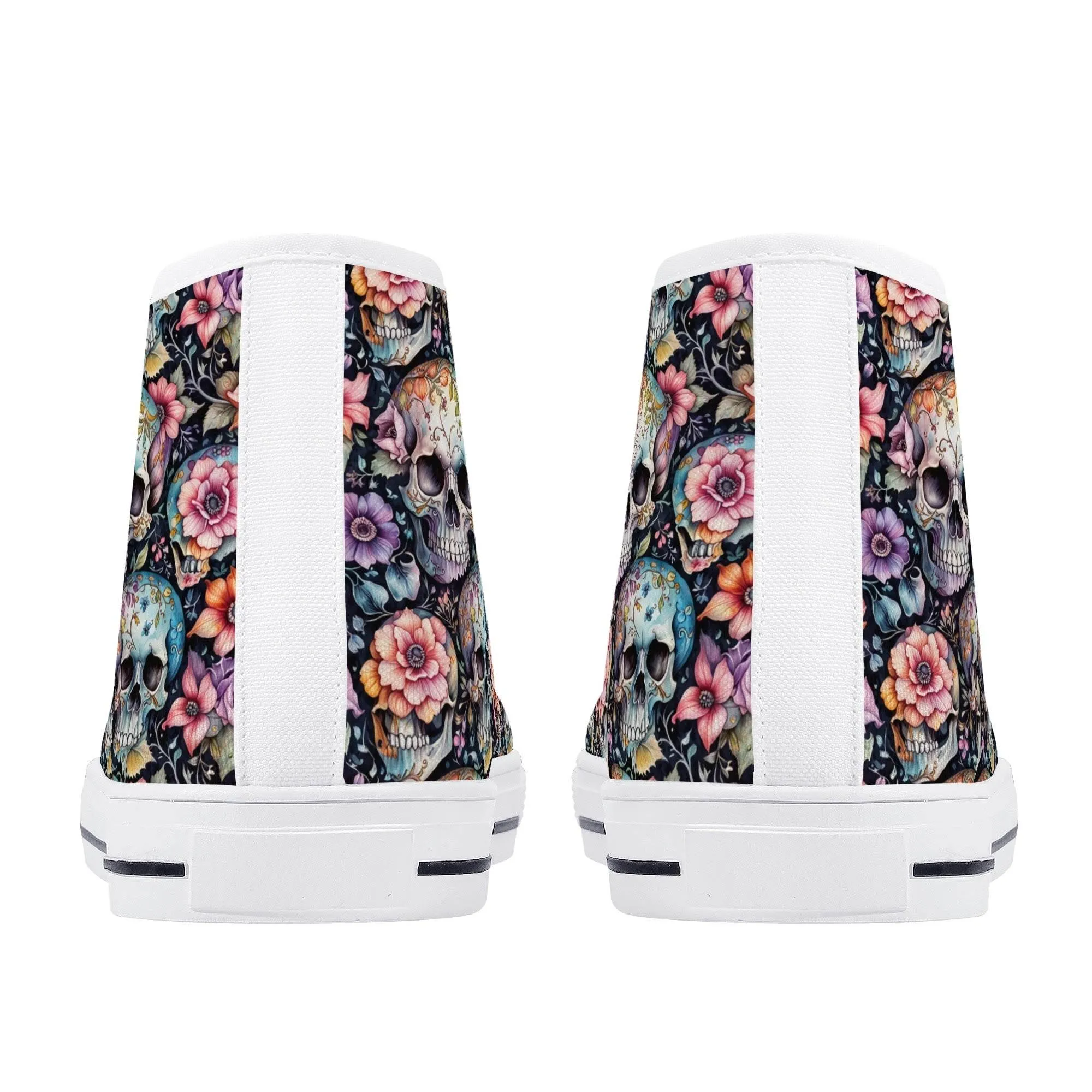 Pastel Floral and Skulls Mens High Top Canvas Shoes