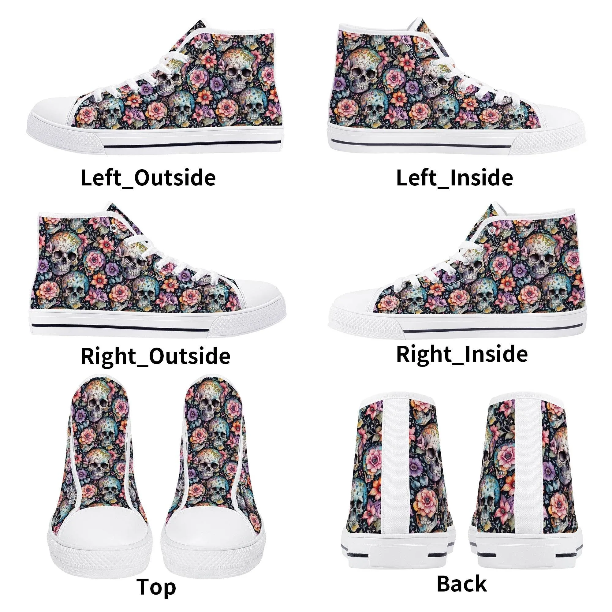 Pastel Floral and Skulls Mens High Top Canvas Shoes