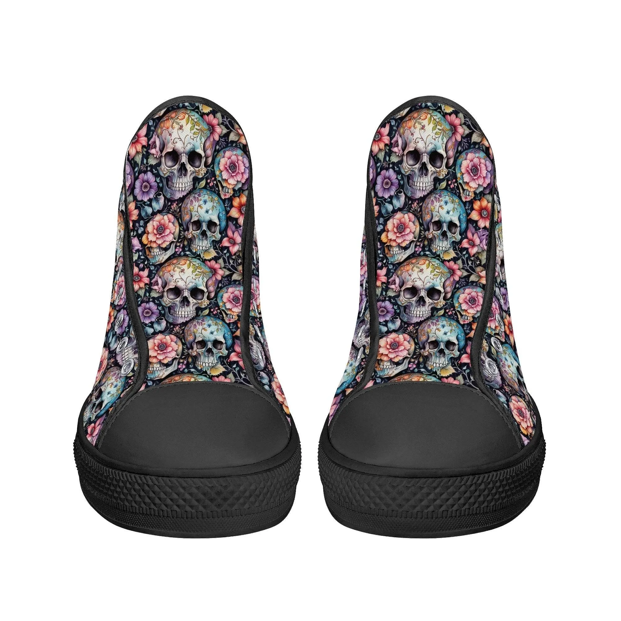 Pastel Floral and Skulls Mens High Top Canvas Shoes