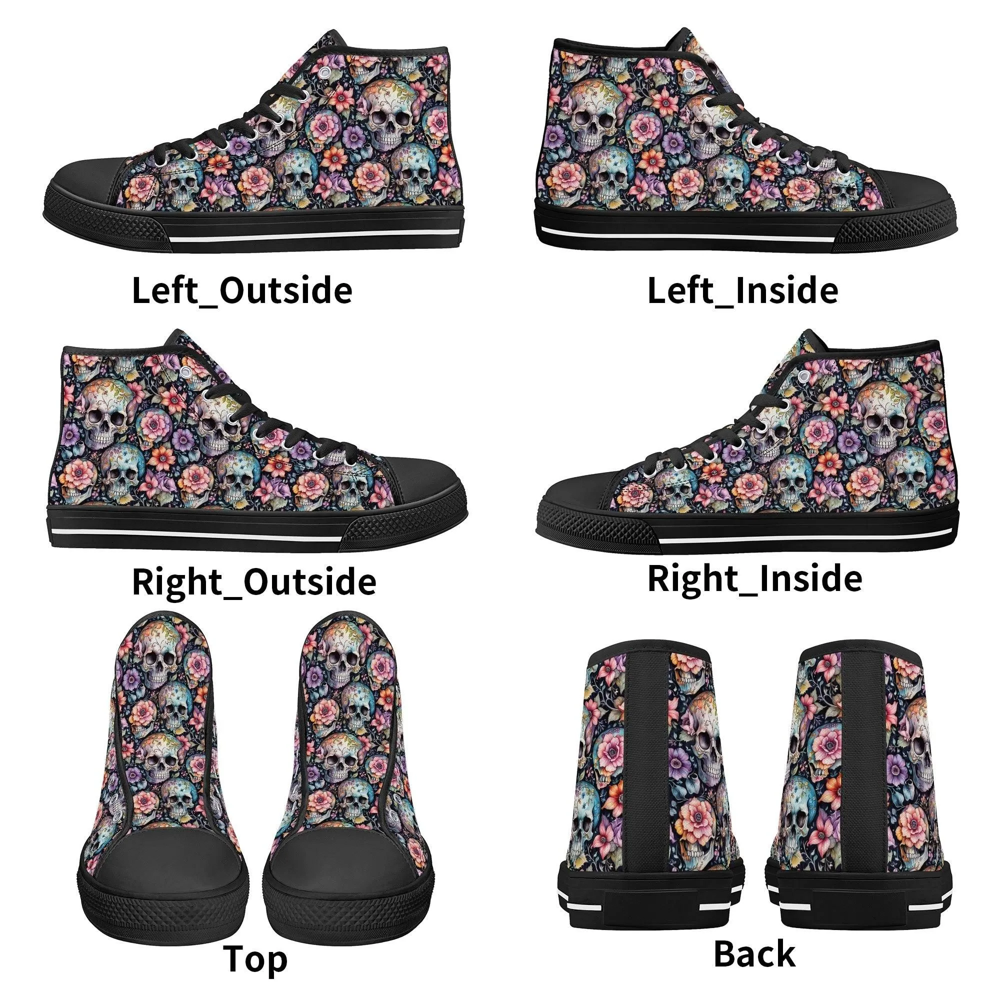 Pastel Floral and Skulls Mens High Top Canvas Shoes