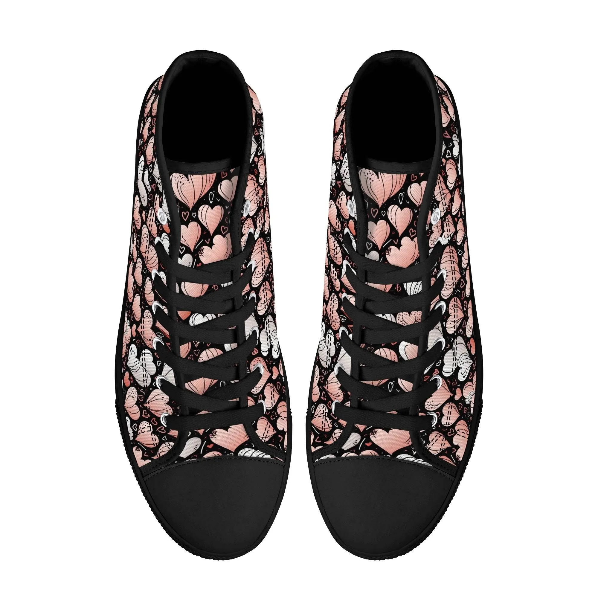 Pink Hearts Mens High Top Canvas Shoes