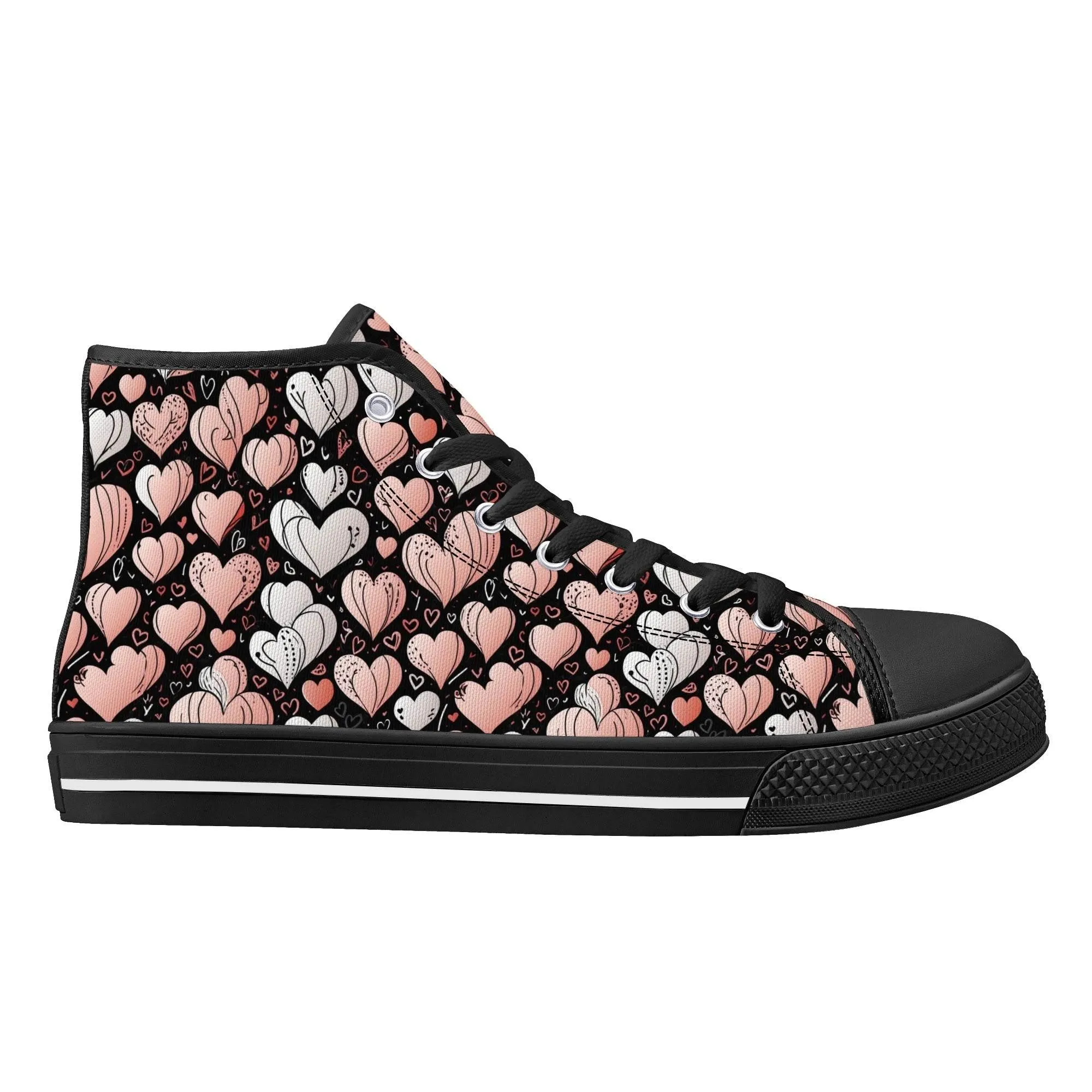 Pink Hearts Mens High Top Canvas Shoes