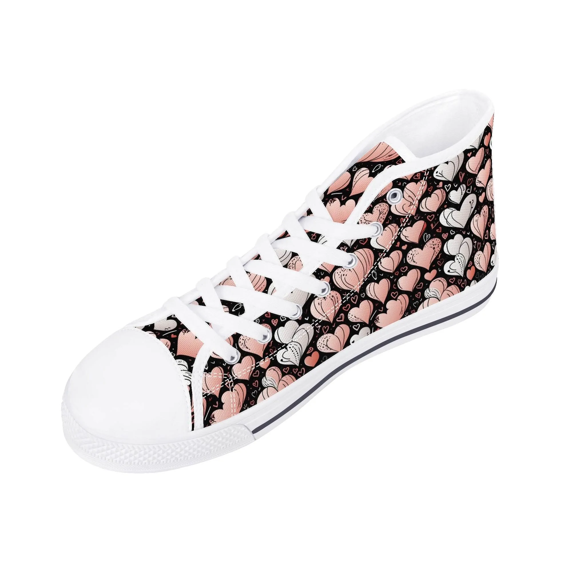 Pink Hearts Mens High Top Canvas Shoes