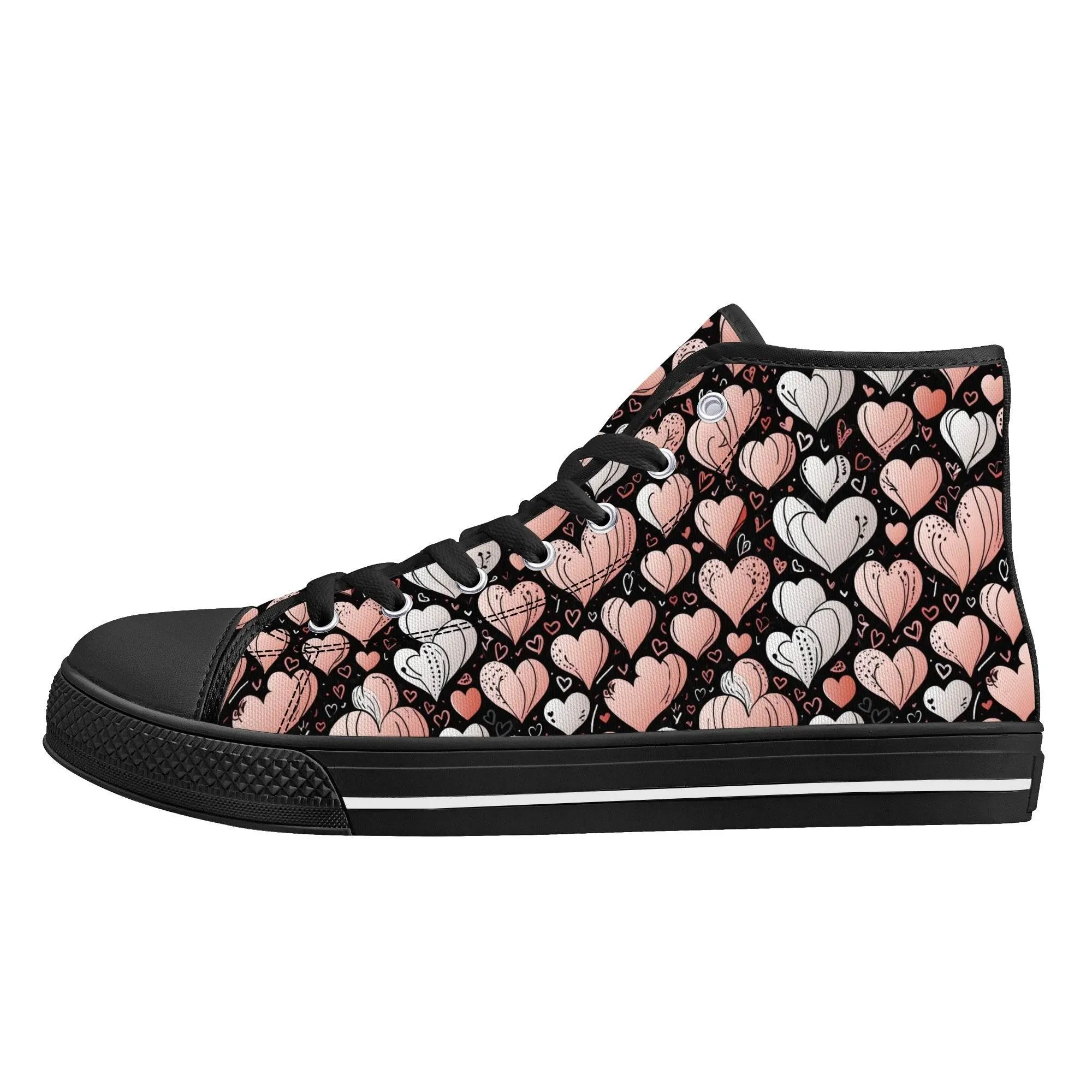 Pink Hearts Mens High Top Canvas Shoes