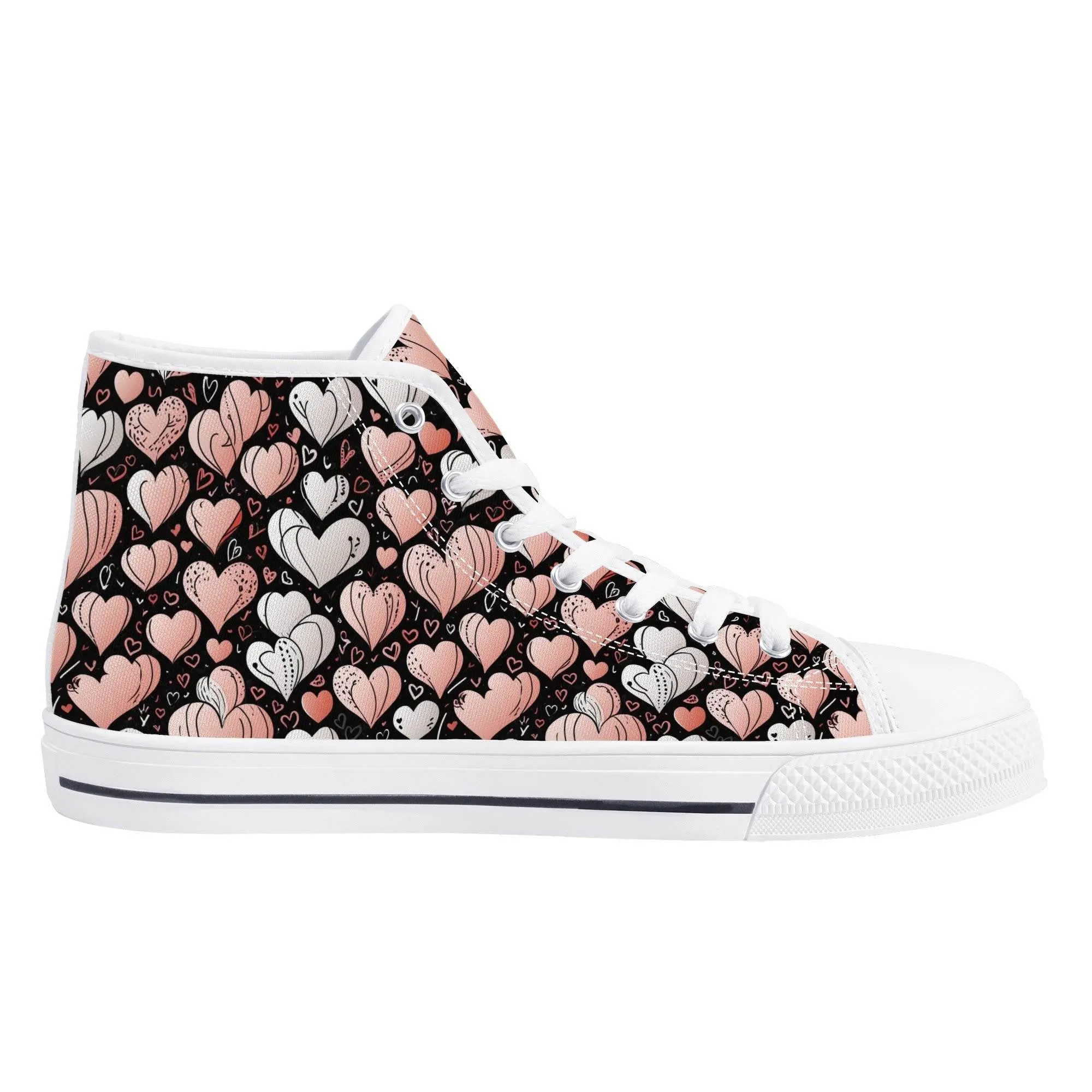 Pink Hearts Mens High Top Canvas Shoes