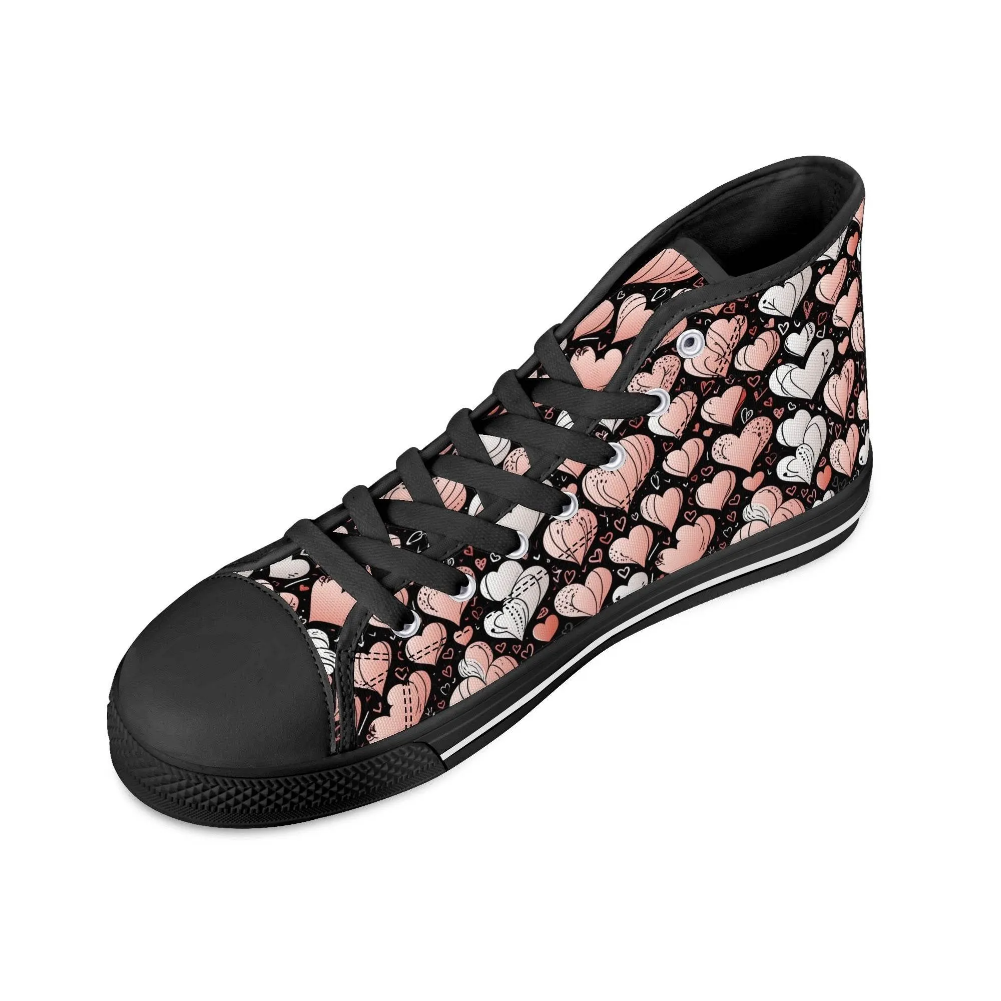 Pink Hearts Mens High Top Canvas Shoes