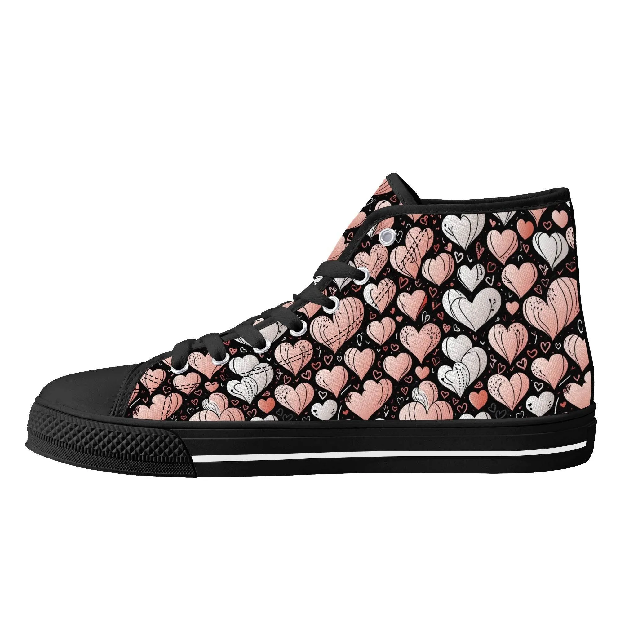 Pink Hearts Mens High Top Canvas Shoes