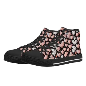 Pink Hearts Mens High Top Canvas Shoes