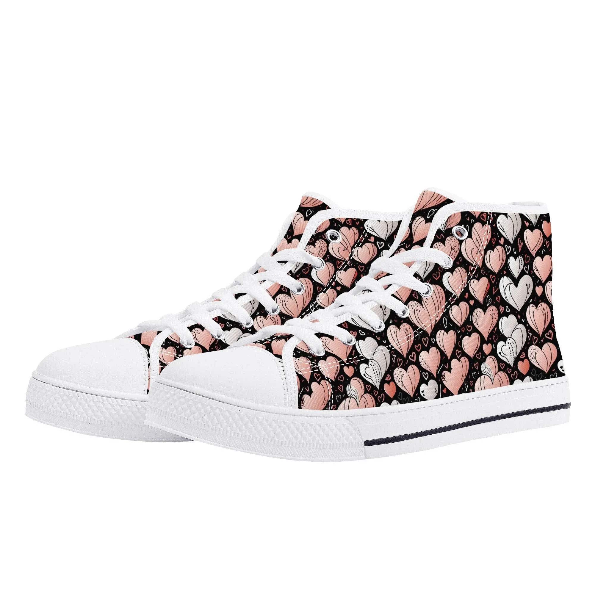 Pink Hearts Mens High Top Canvas Shoes