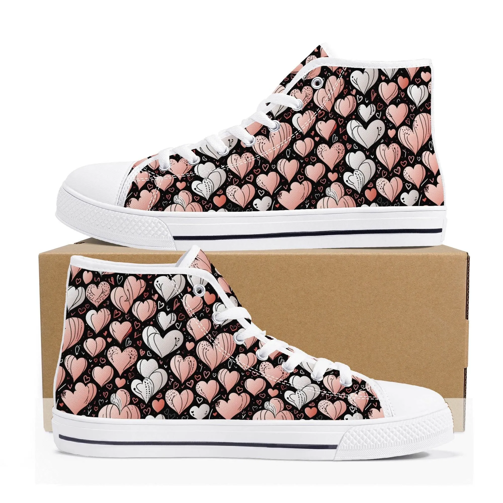 Pink Hearts Mens High Top Canvas Shoes