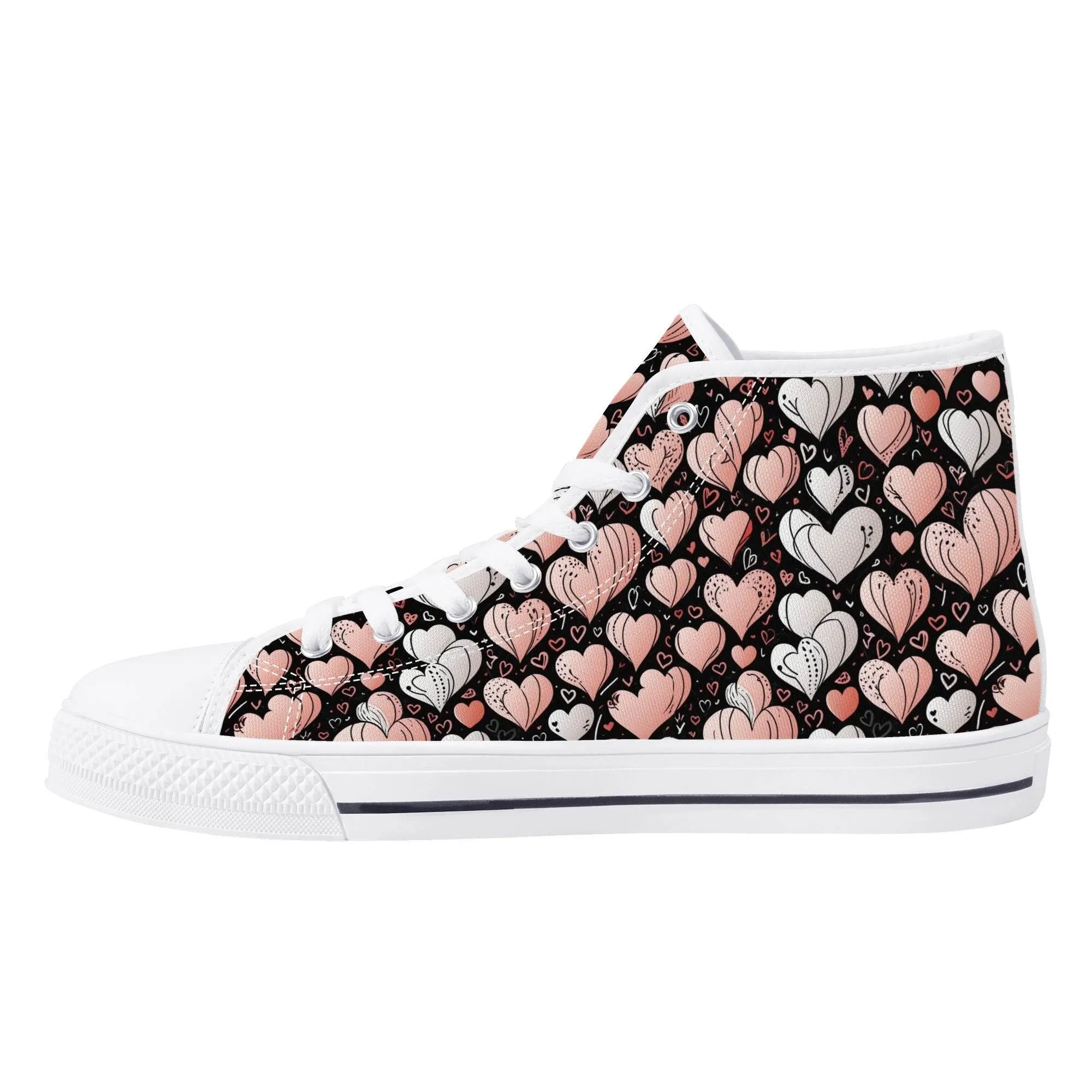Pink Hearts Mens High Top Canvas Shoes