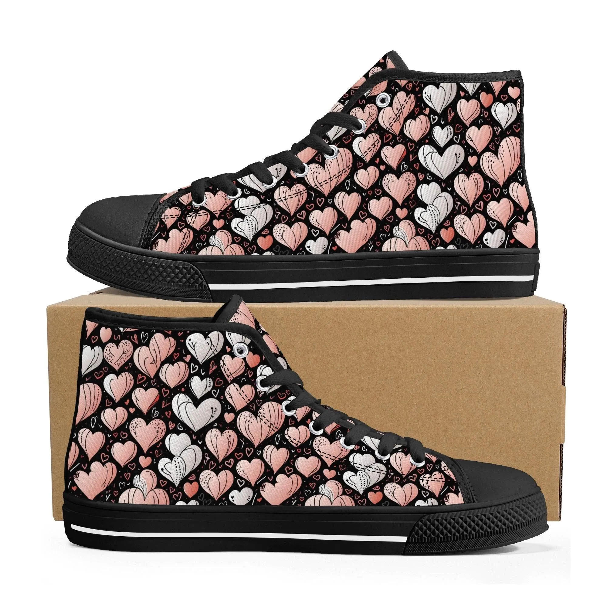 Pink Hearts Mens High Top Canvas Shoes