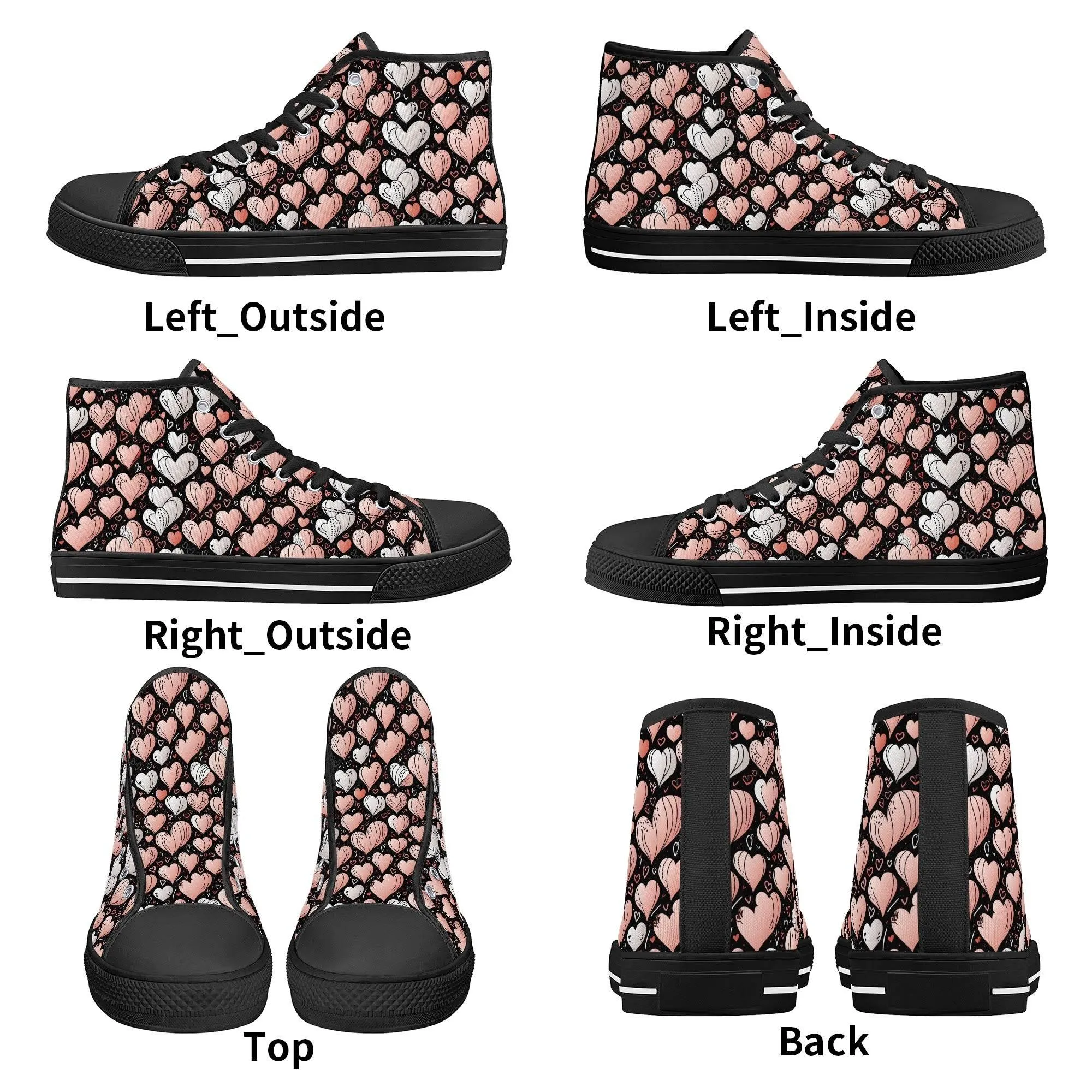 Pink Hearts Mens High Top Canvas Shoes