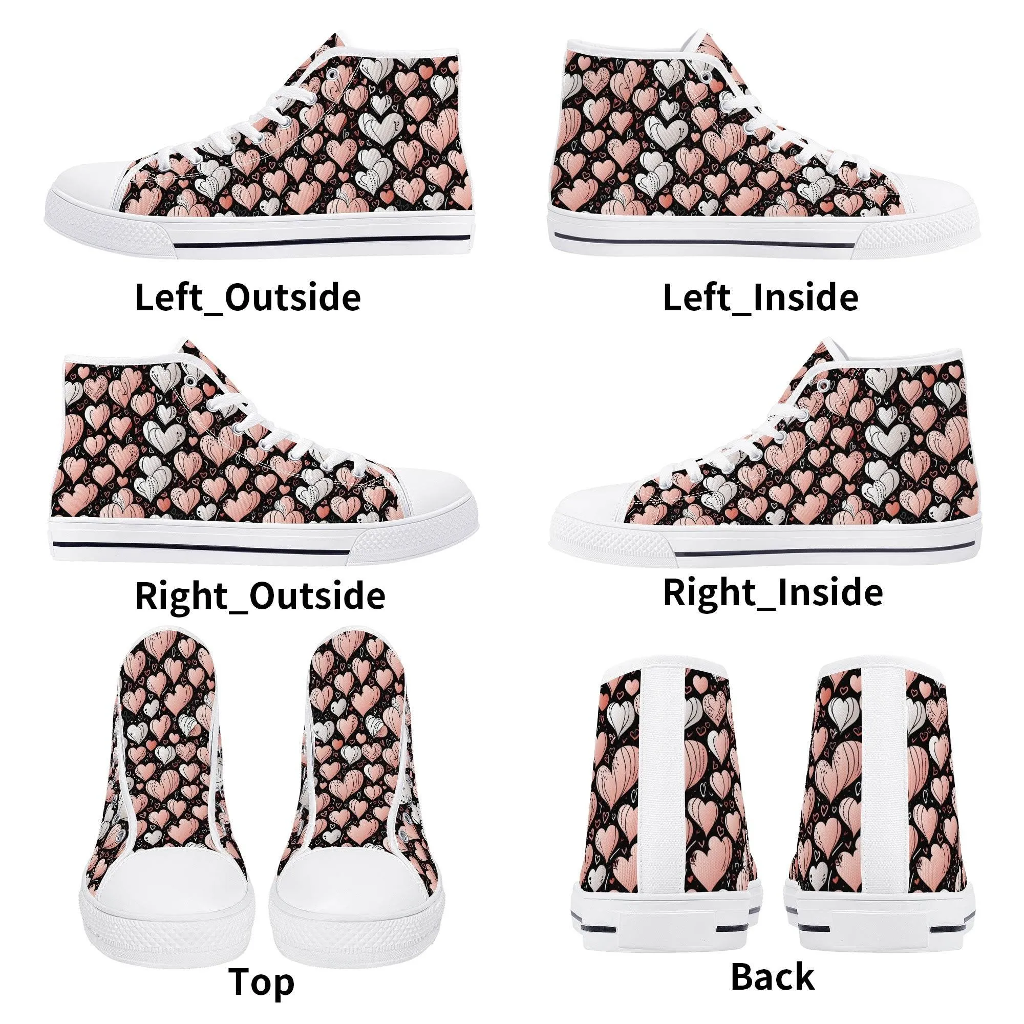 Pink Hearts Mens High Top Canvas Shoes