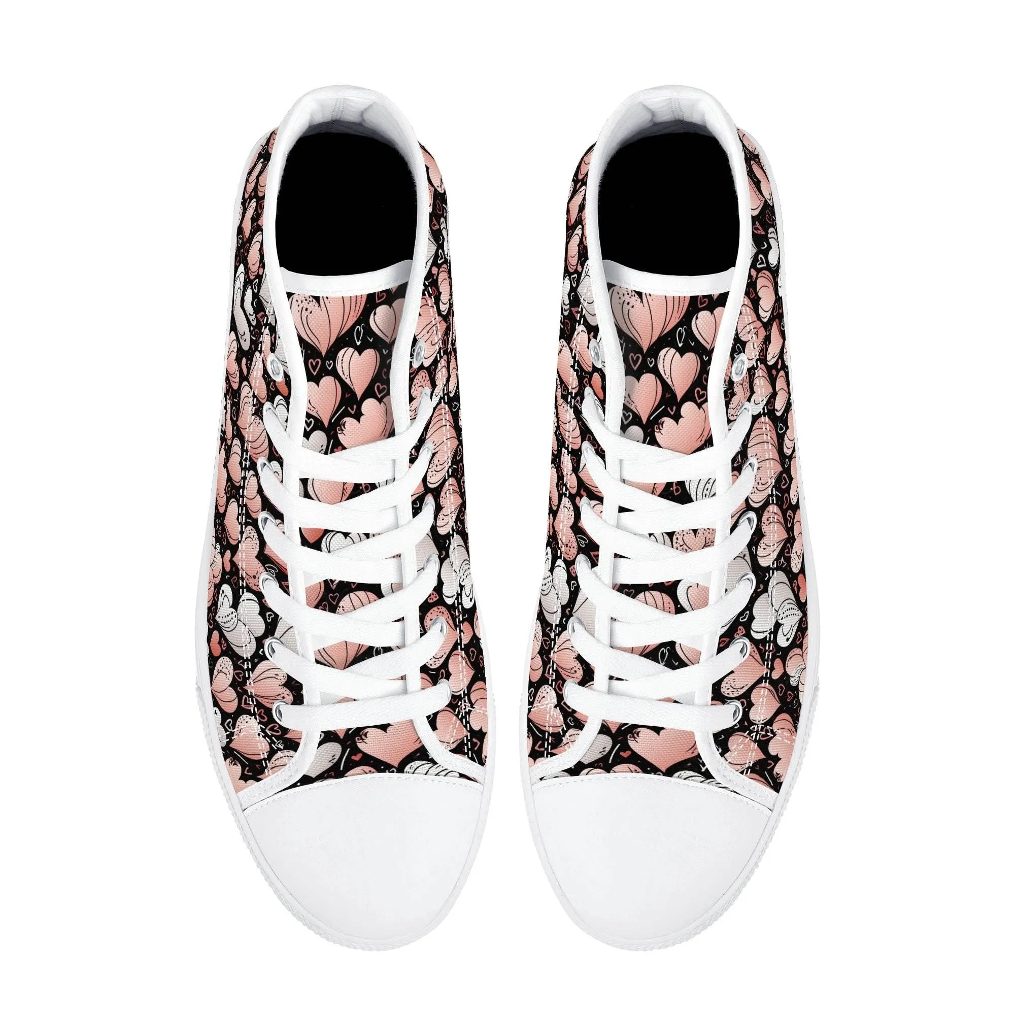 Pink Hearts Mens High Top Canvas Shoes