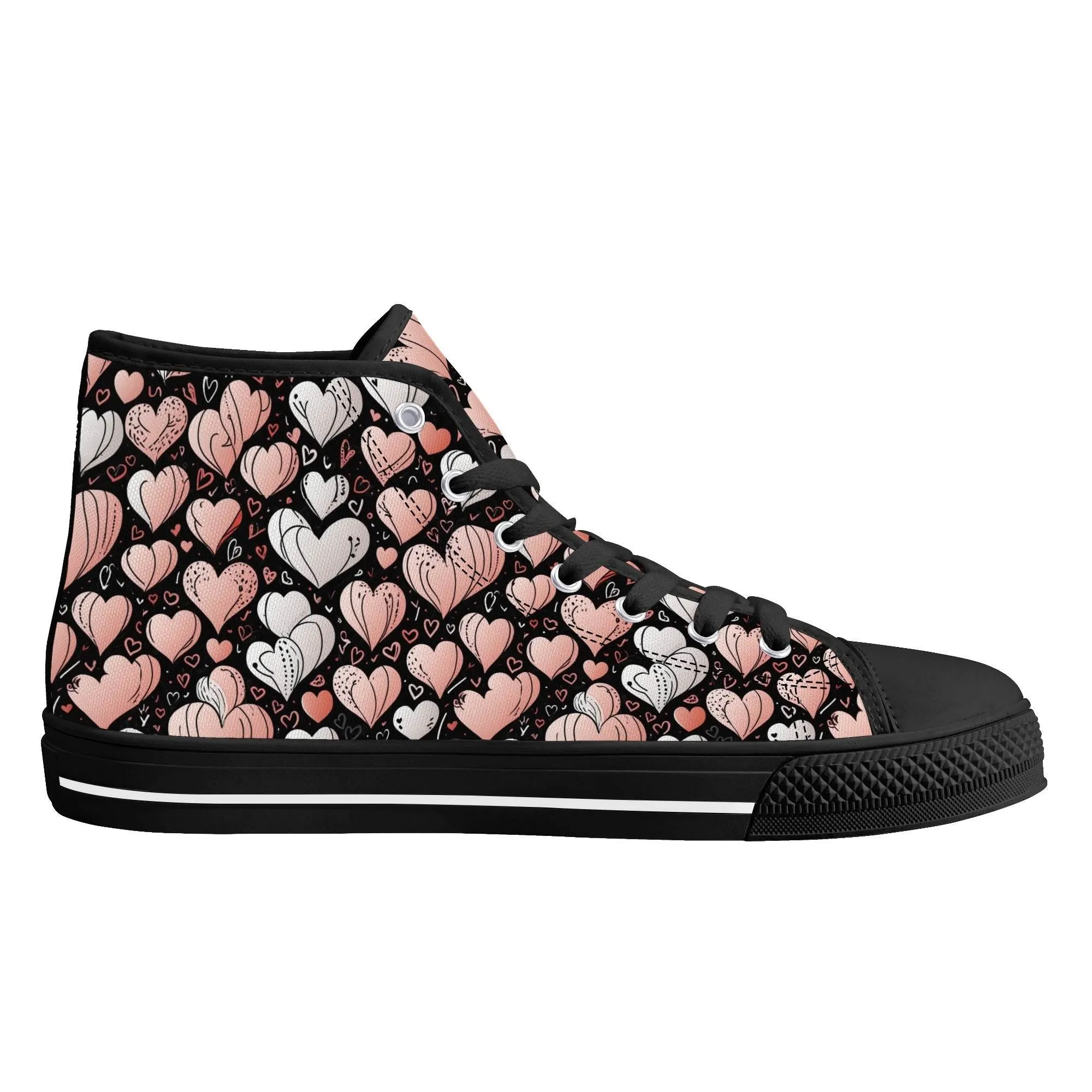Pink Hearts Mens High Top Canvas Shoes