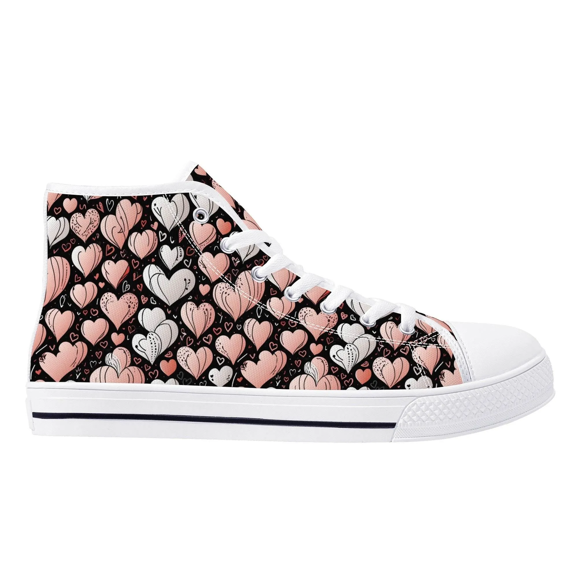 Pink Hearts Mens High Top Canvas Shoes