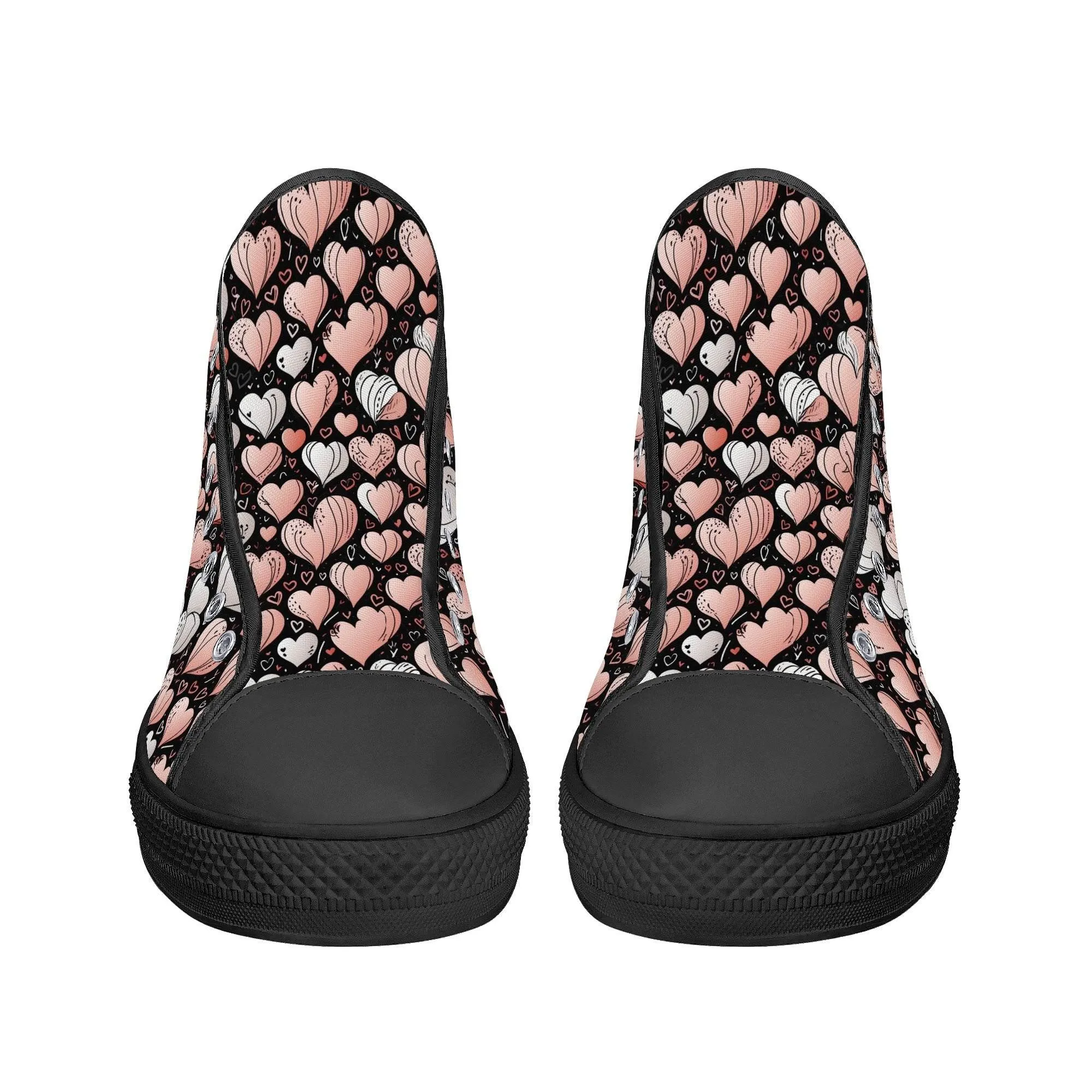Pink Hearts Mens High Top Canvas Shoes