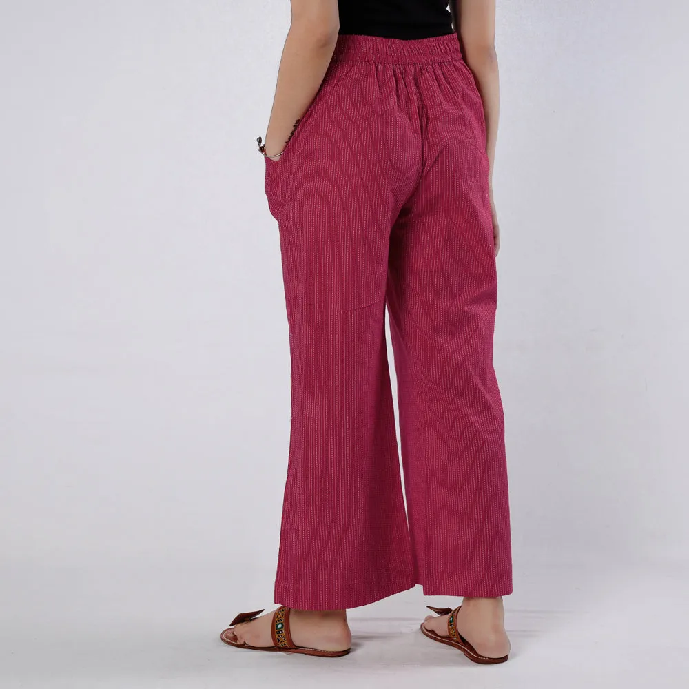 Pink - Running Stitch Cotton Palazzo by iTokri Casuals