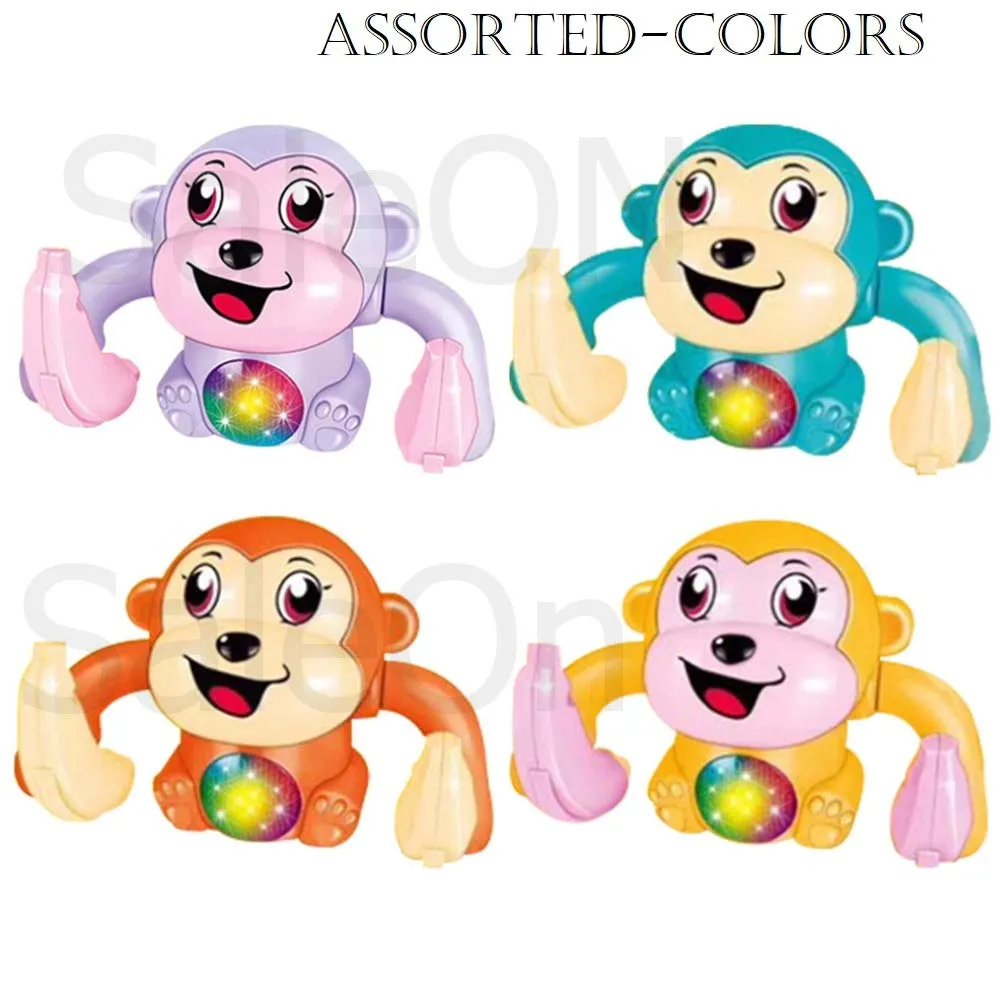 SaleOn Battery Included Monkey Toy Sensor On-Off Dancing Spinning Rolling Tumble Monkey Toys for Kids Best Gift for Kids Voice Activated Banana Monkey with Light and Musical- Mix Color