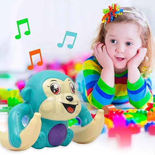 SaleOn Battery Included Monkey Toy Sensor On-Off Dancing Spinning Rolling Tumble Monkey Toys for Kids Best Gift for Kids Voice Activated Banana Monkey with Light and Musical- Mix Color