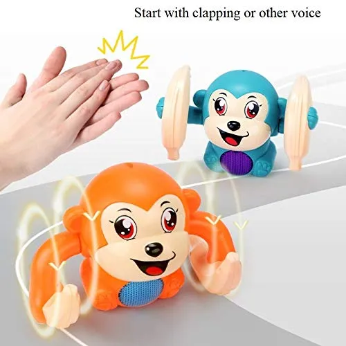 SaleOn Battery Included Monkey Toy Sensor On-Off Dancing Spinning Rolling Tumble Monkey Toys for Kids Best Gift for Kids Voice Activated Banana Monkey with Light and Musical- Mix Color