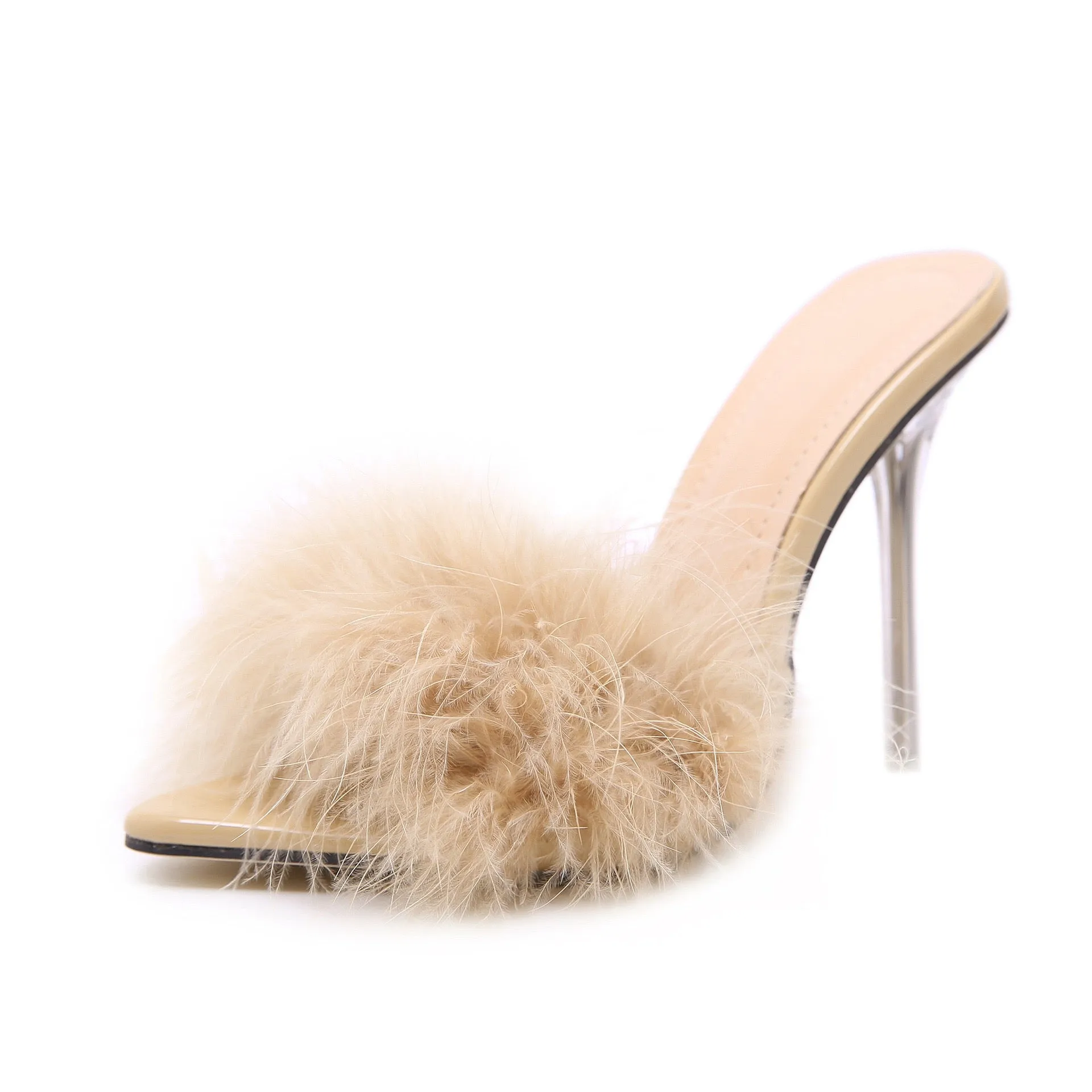 Sexy Pointed Toe Fluffy Sandals Stiletto Heels