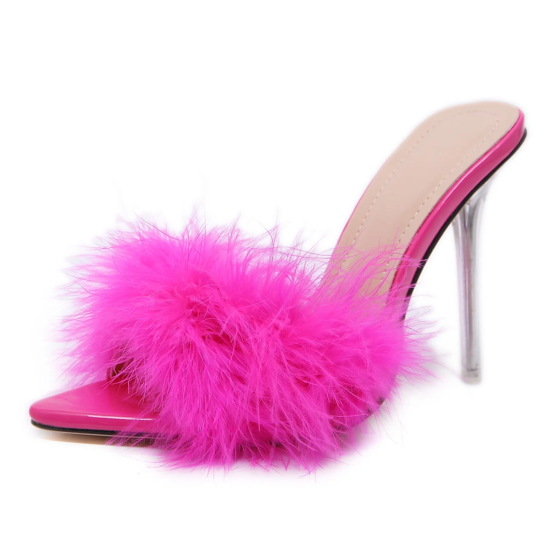 Sexy Pointed Toe Fluffy Sandals Stiletto Heels