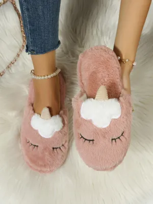 SHEIN Cartoon Unicorn Design Fluffy Novelty Slippers