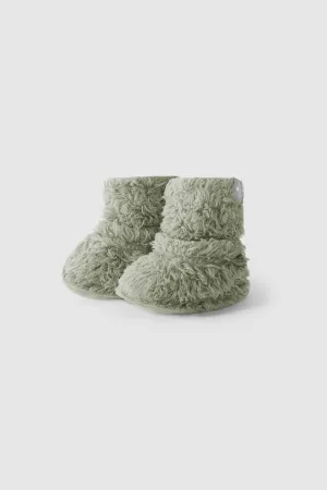 Snug - Organic Cotton Fur Booties (Olive Green)
