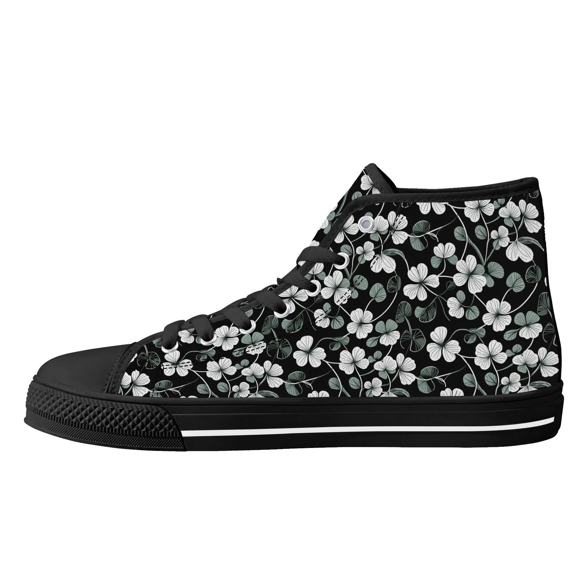 White and Green Clover Mens High Top Canvas Shoes