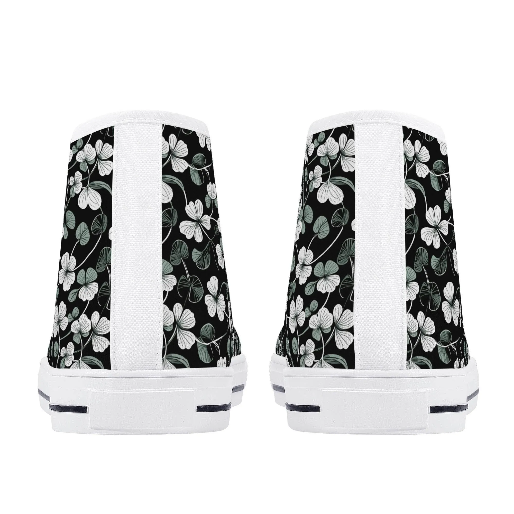 White and Green Clover Mens High Top Canvas Shoes