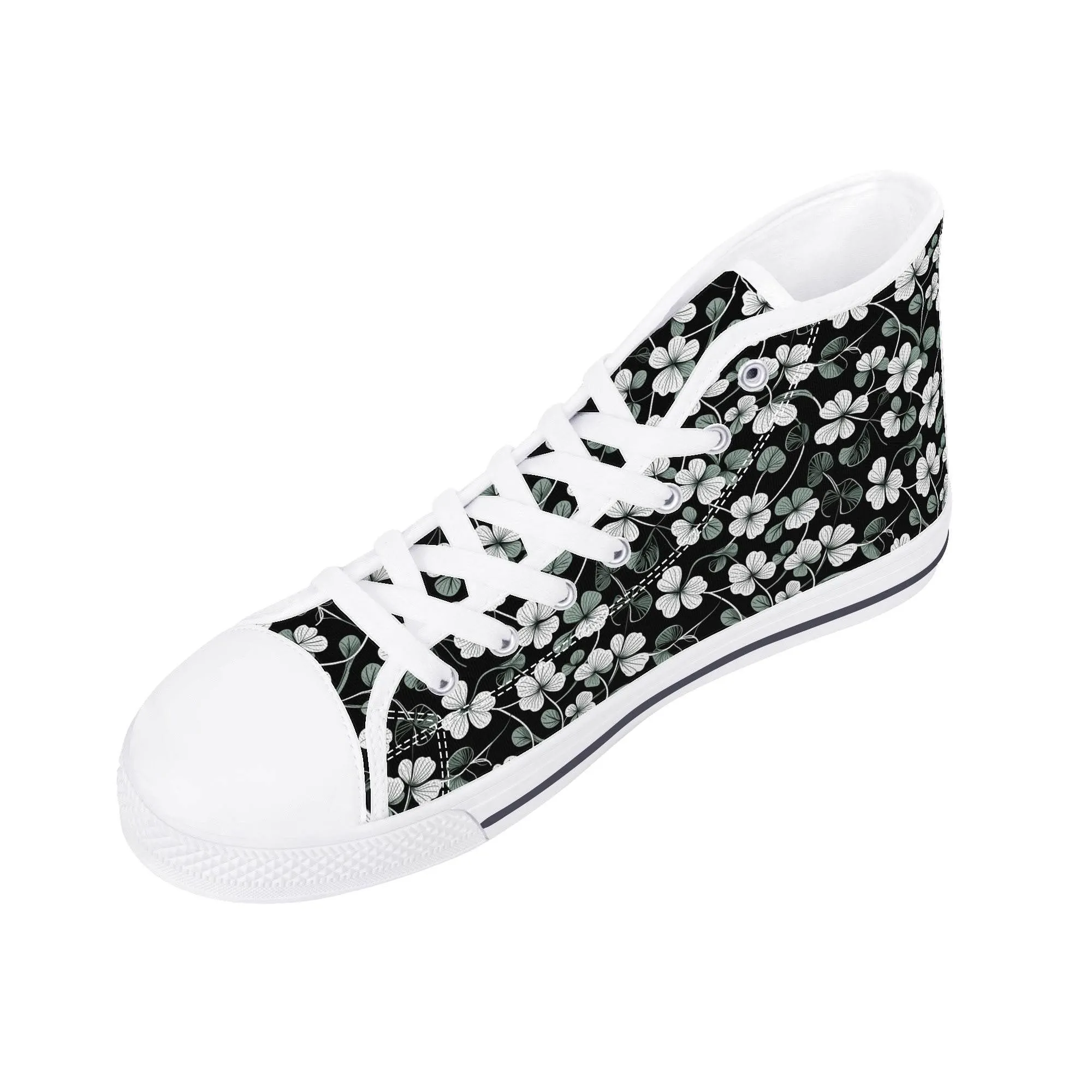 White and Green Clover Mens High Top Canvas Shoes
