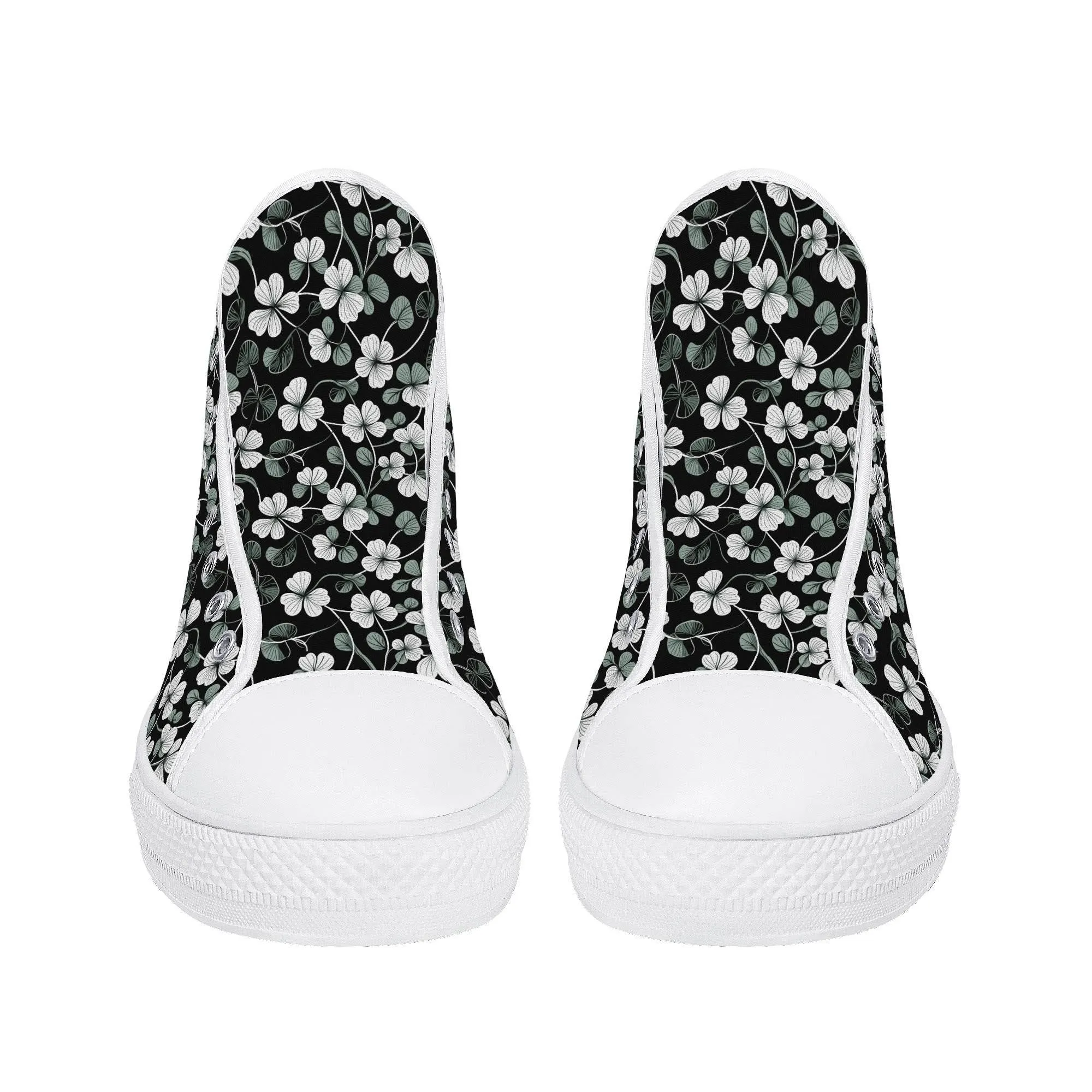 White and Green Clover Mens High Top Canvas Shoes
