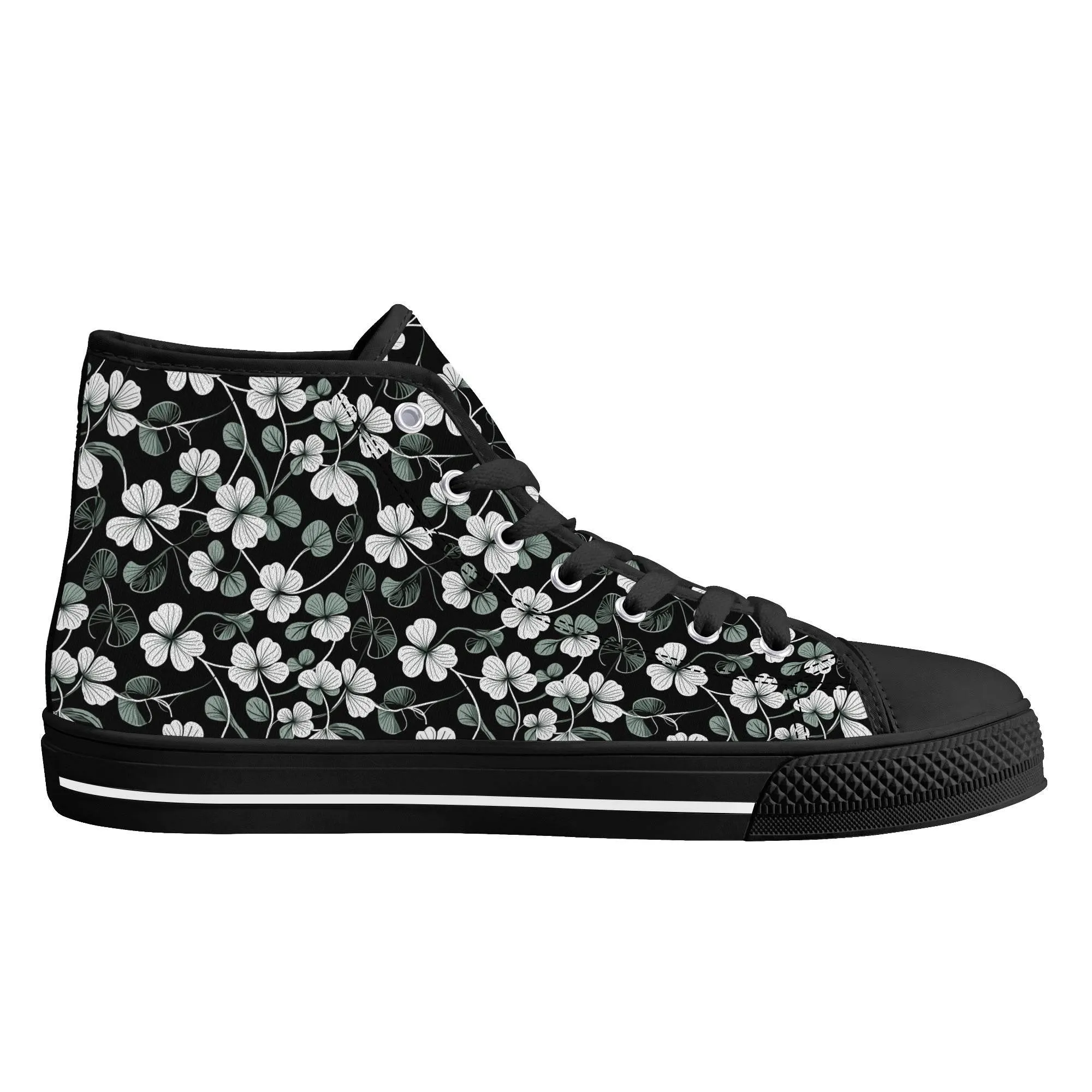 White and Green Clover Mens High Top Canvas Shoes