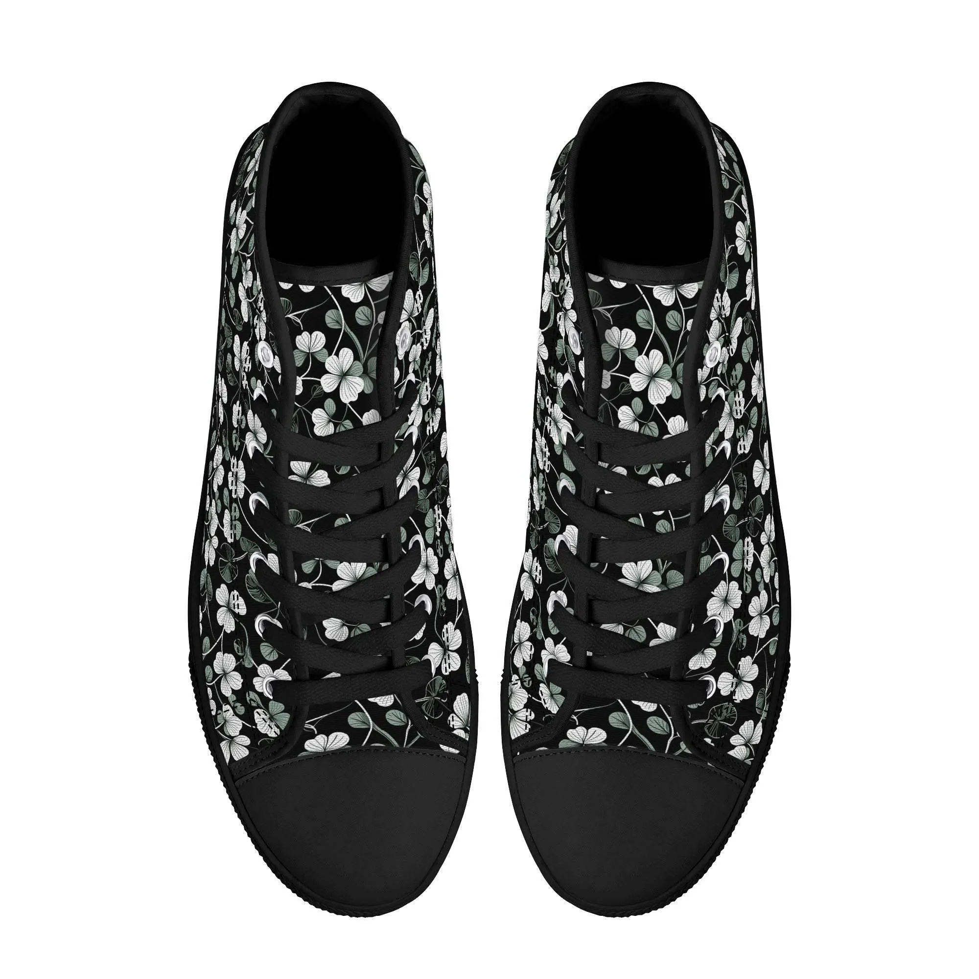 White and Green Clover Mens High Top Canvas Shoes