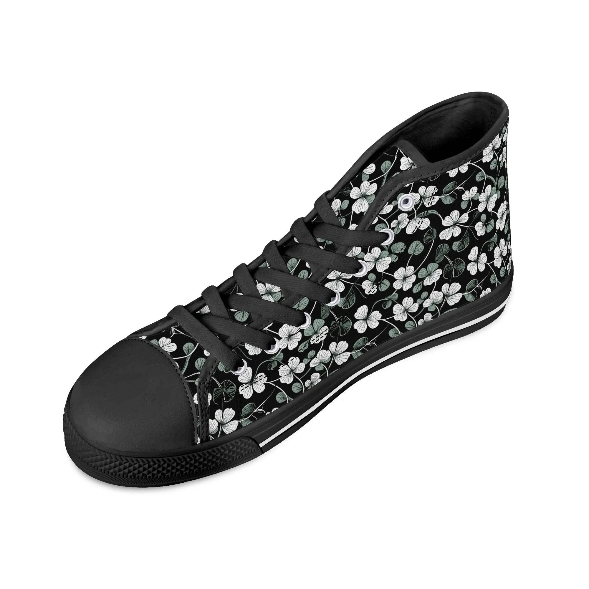 White and Green Clover Mens High Top Canvas Shoes