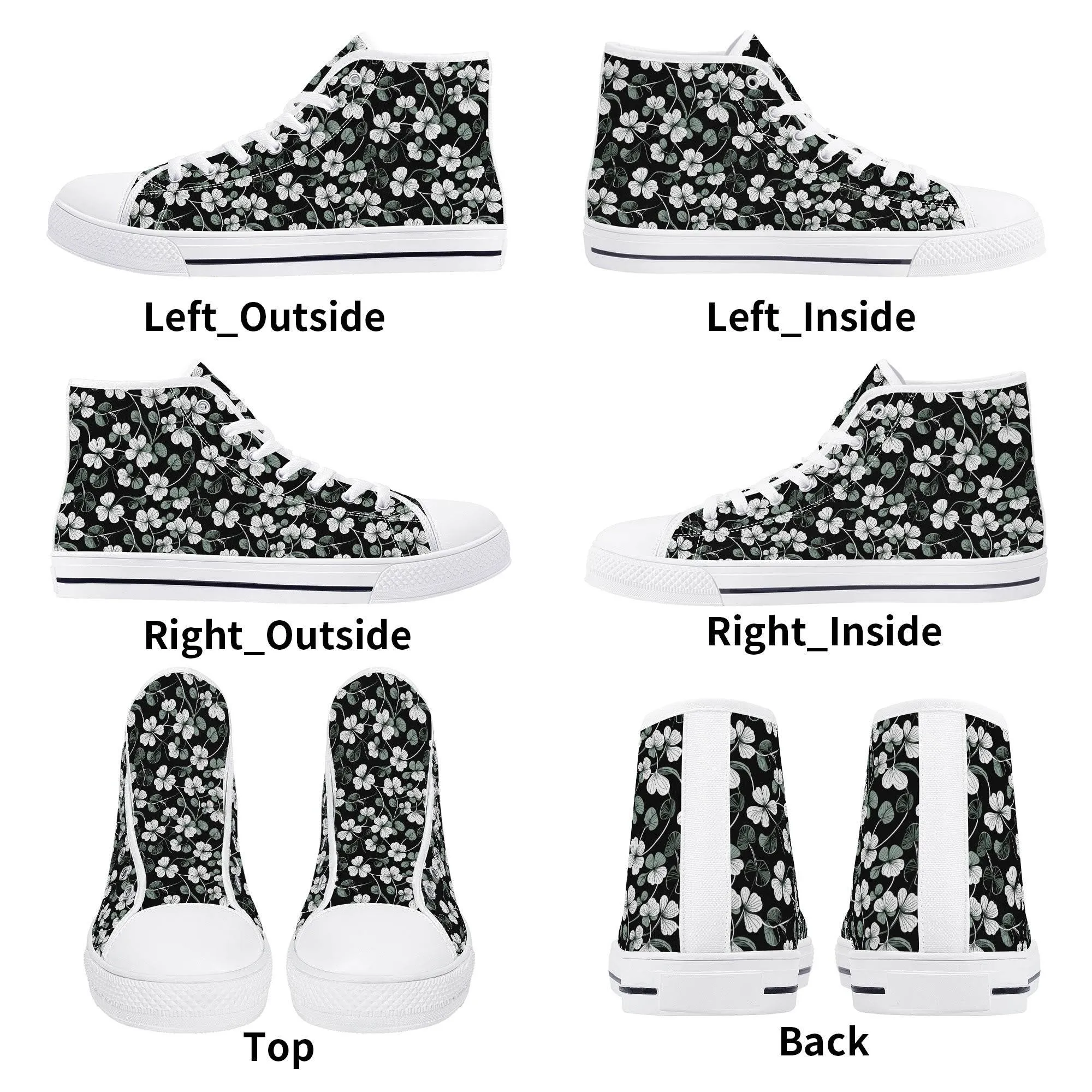 White and Green Clover Mens High Top Canvas Shoes