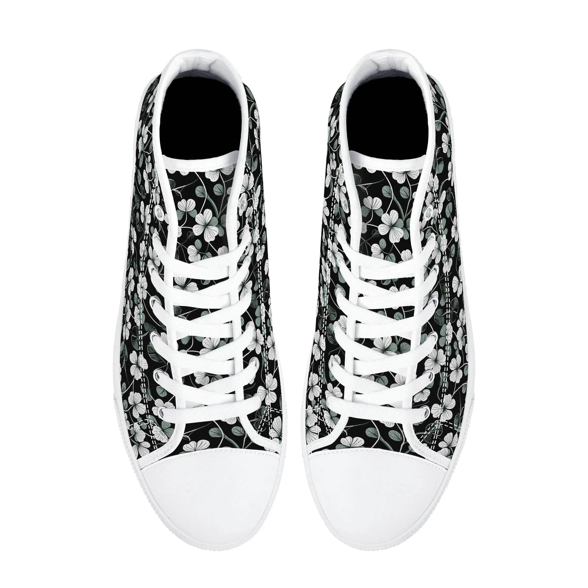 White and Green Clover Mens High Top Canvas Shoes