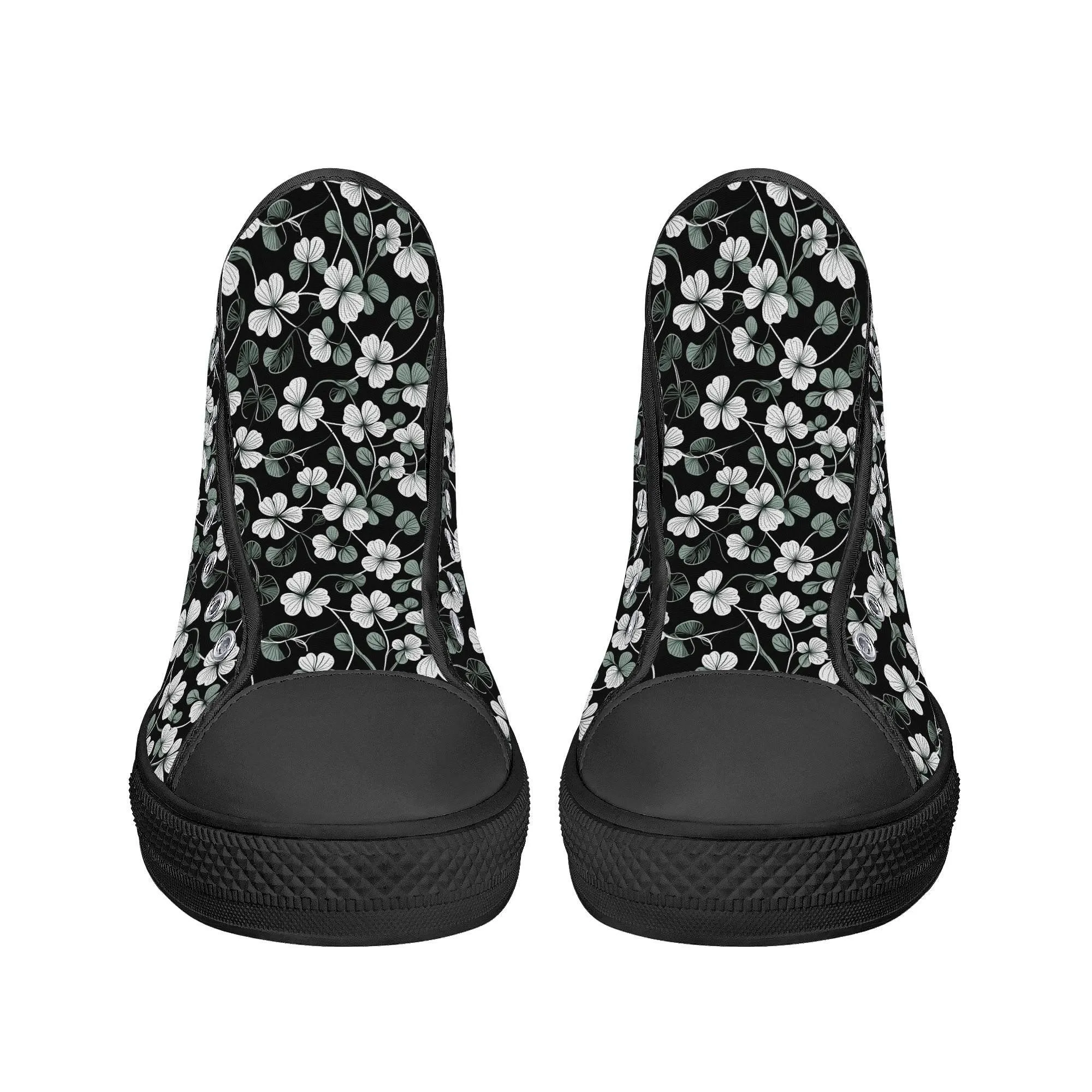 White and Green Clover Mens High Top Canvas Shoes