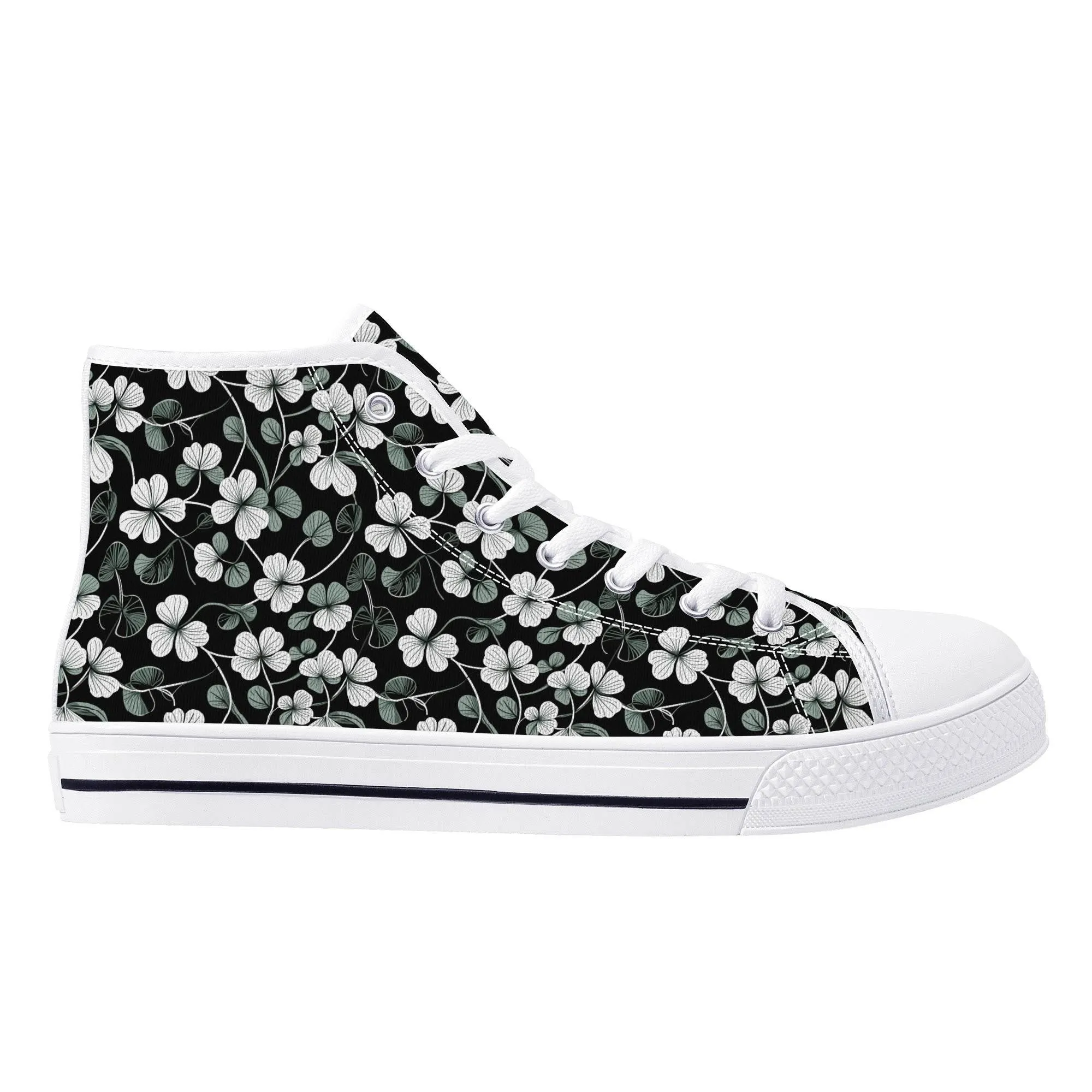 White and Green Clover Mens High Top Canvas Shoes