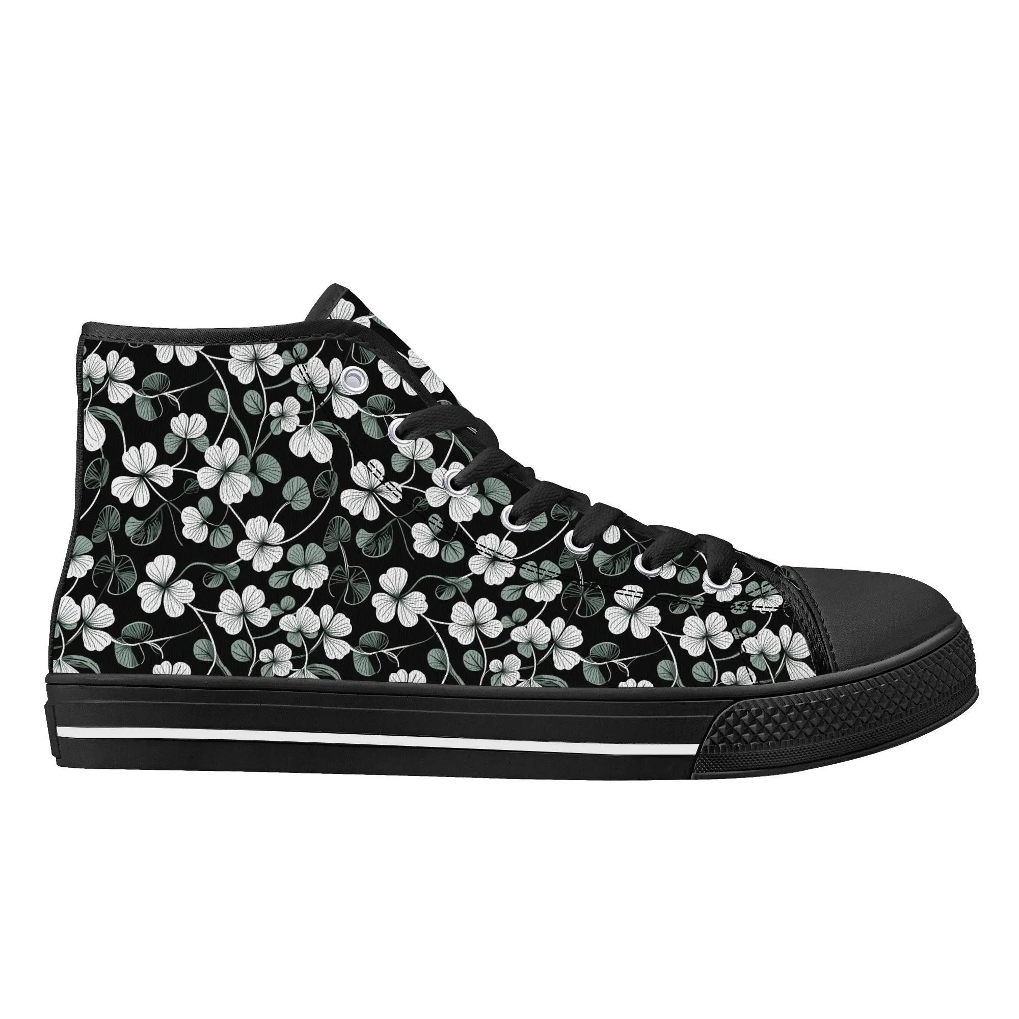 White and Green Clover Mens High Top Canvas Shoes