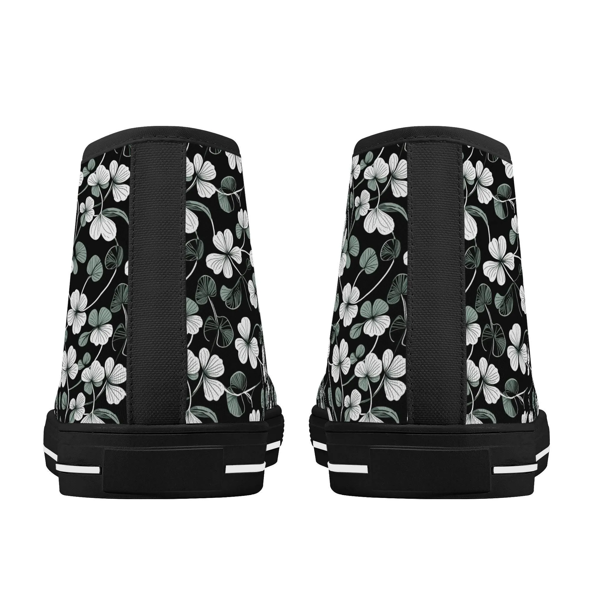 White and Green Clover Mens High Top Canvas Shoes