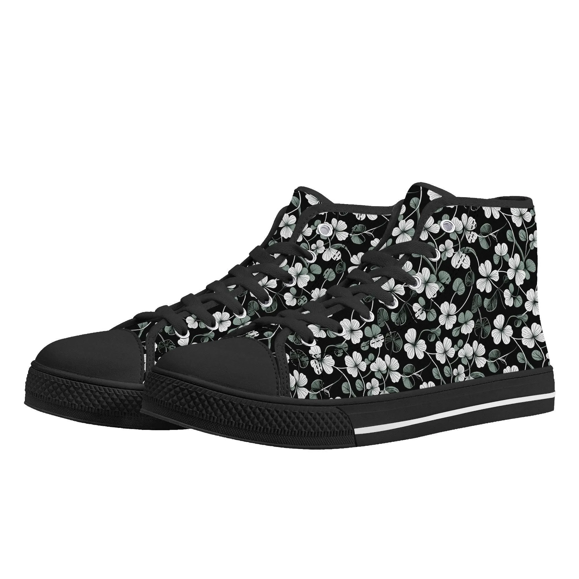 White and Green Clover Mens High Top Canvas Shoes