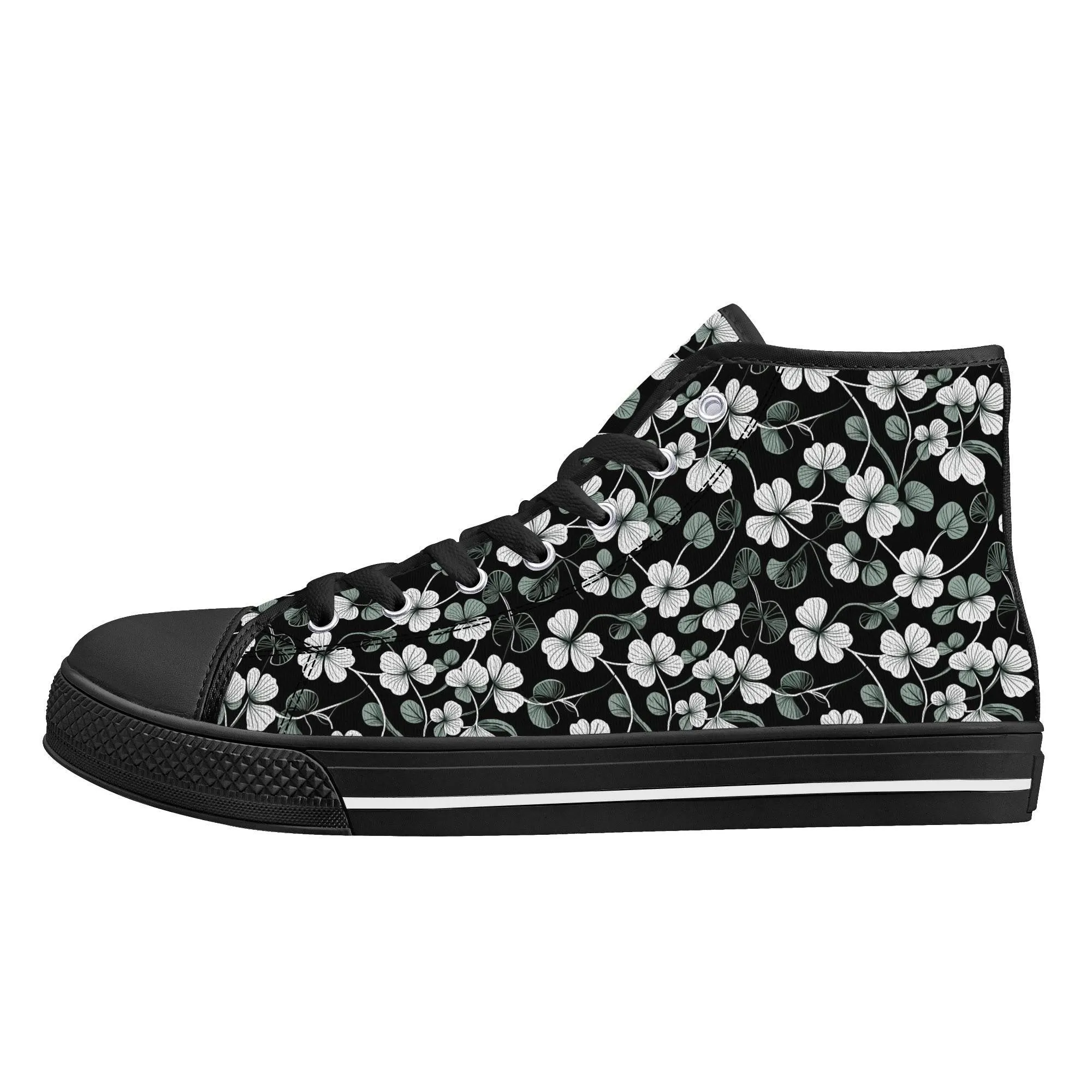 White and Green Clover Mens High Top Canvas Shoes