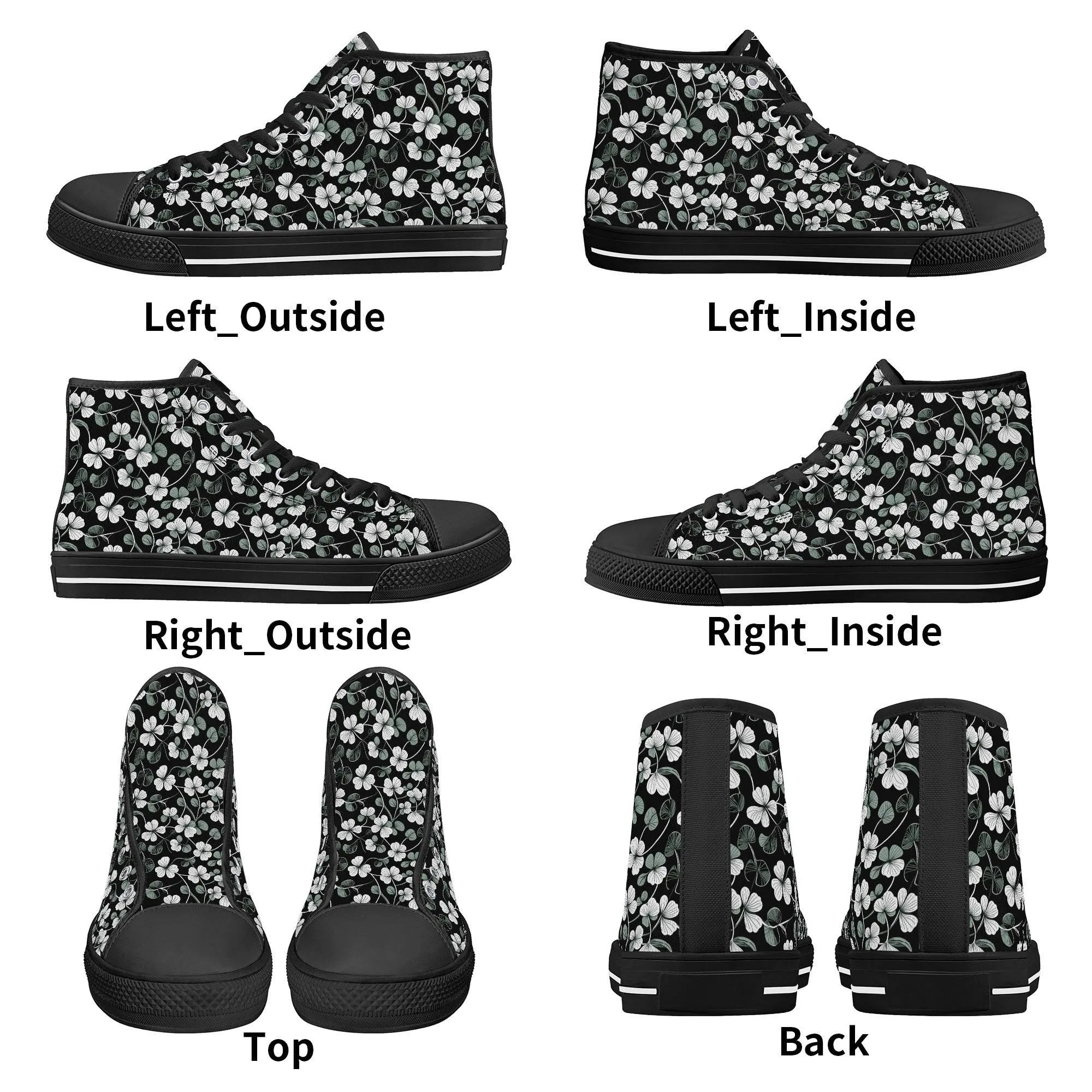 White and Green Clover Mens High Top Canvas Shoes