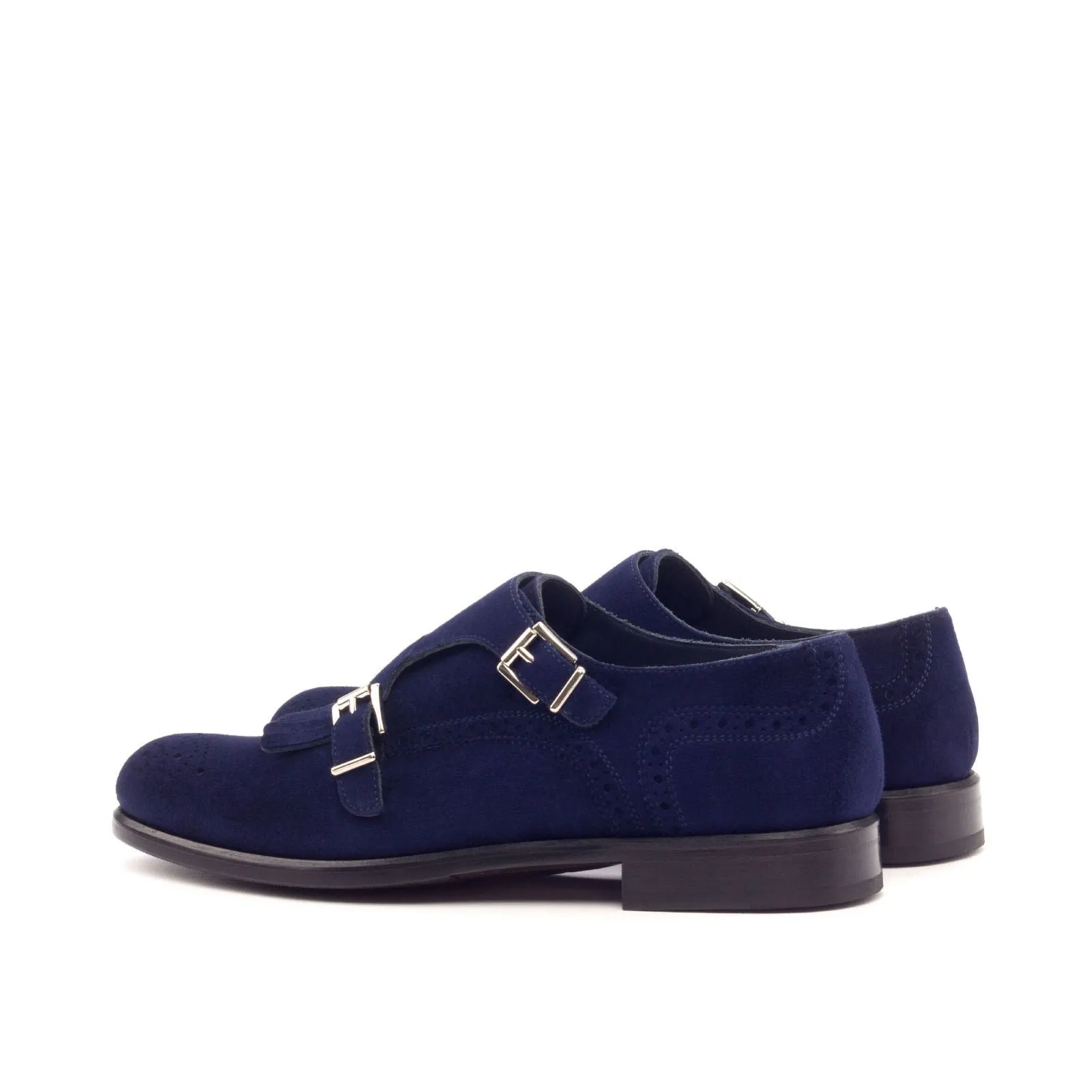 Women's Kiltie Monk Strap Leather Shoes Blue 3075