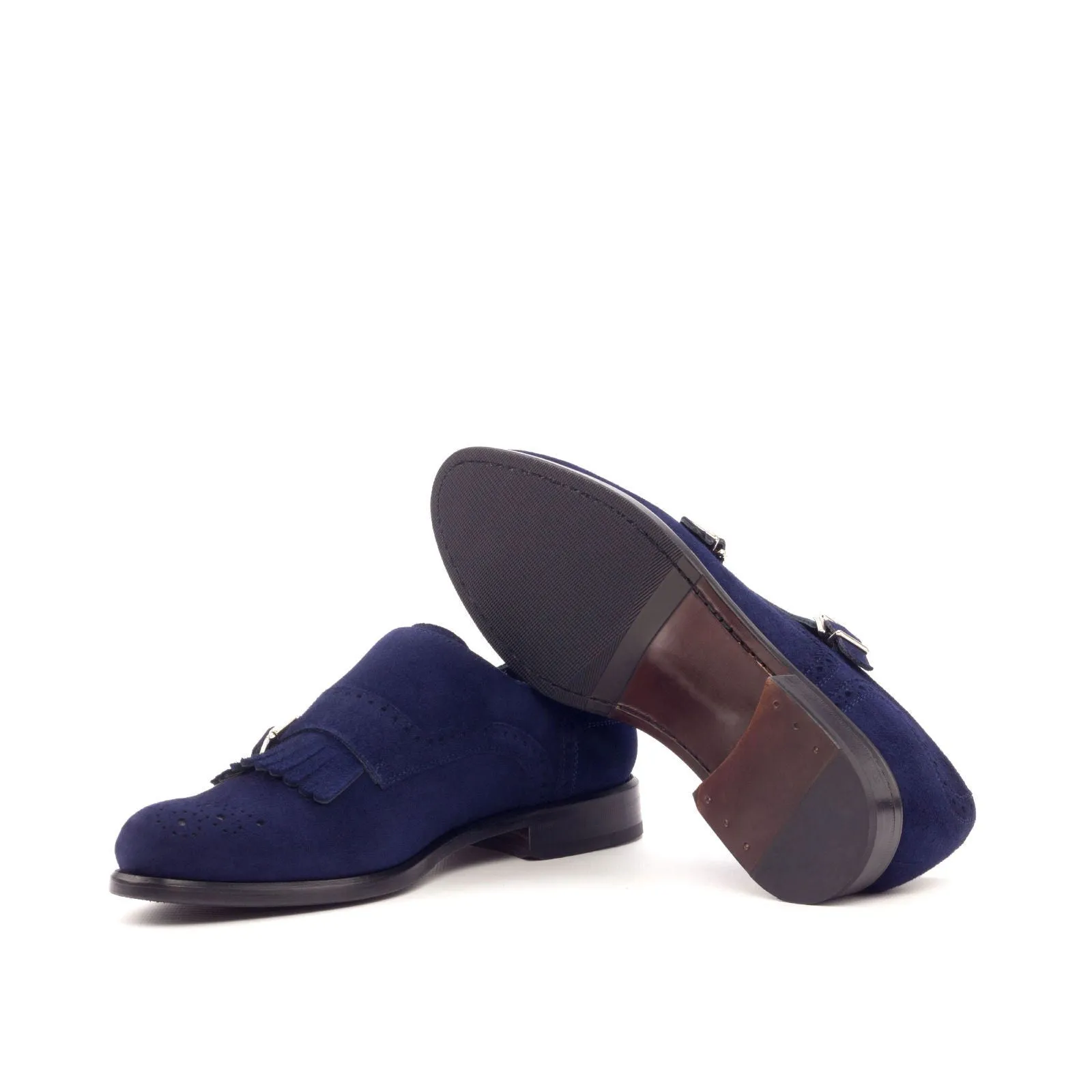Women's Kiltie Monk Strap Leather Shoes Blue 3075