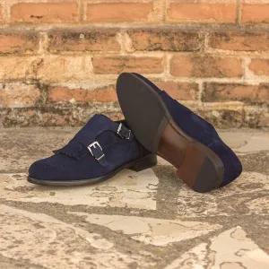Women's Kiltie Monk Strap Leather Shoes Blue 3075