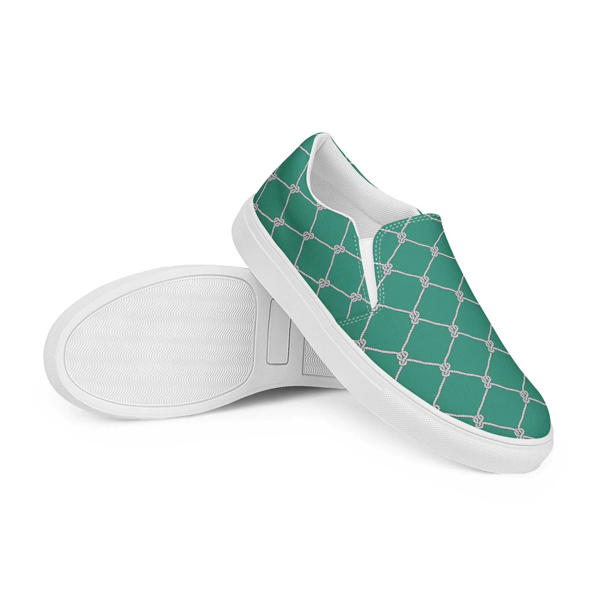 Women’s Teal with Fishnet Design slip-on canvas shoes, Cruising Shoes, Summer Fashion Shoes